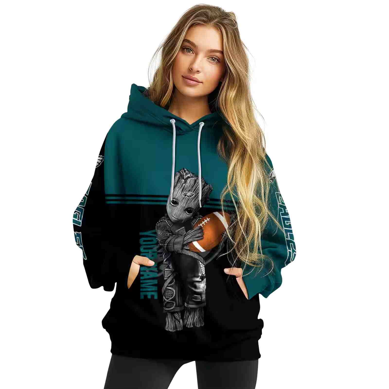 custom philadelphia eagles baby groot green black hoodie high quality