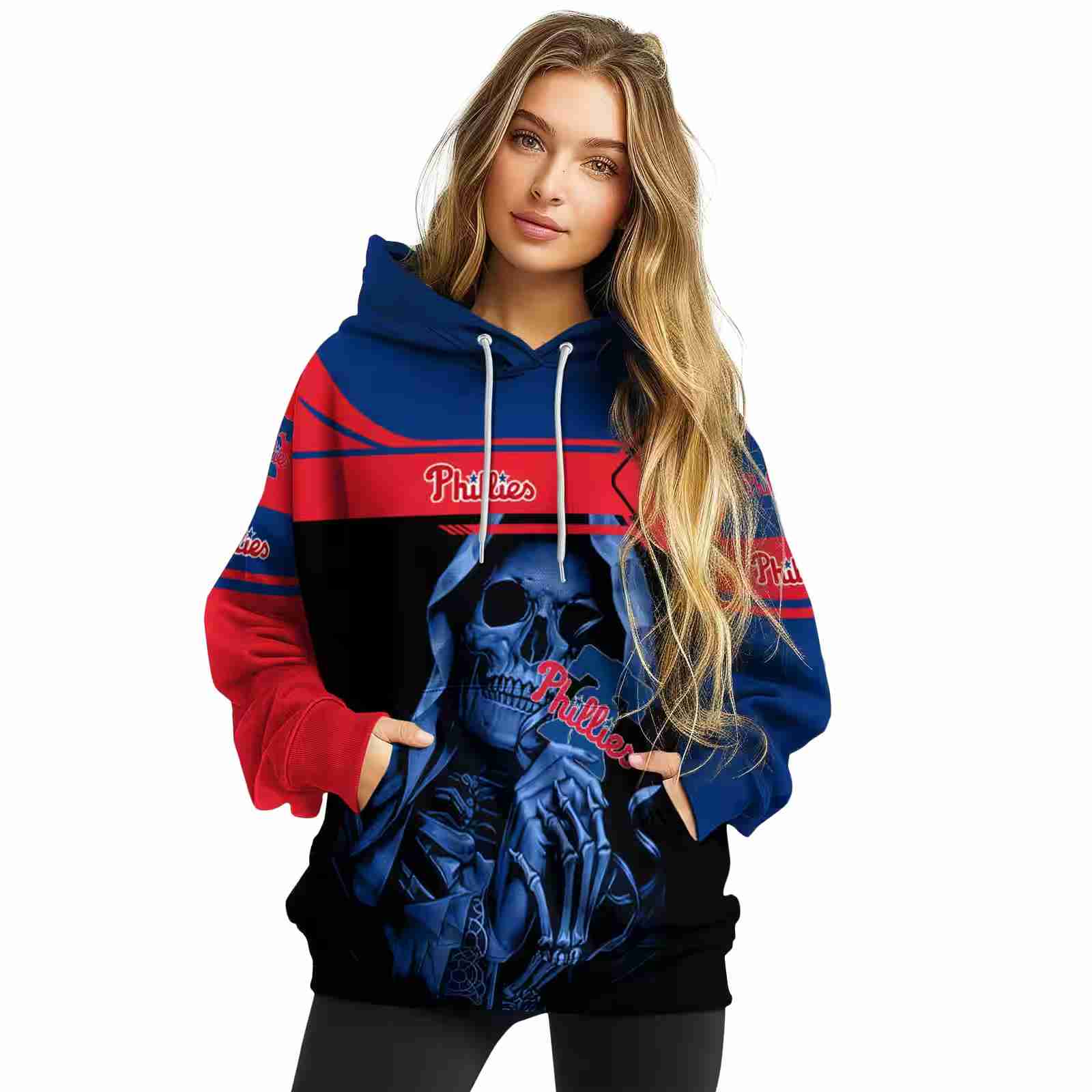 custom philadelphia phillies grim reaper blue black hoodie high quality