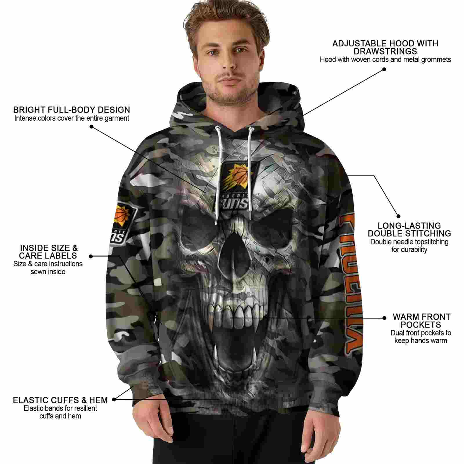 custom phoenix suns camo skull hoodie latest model