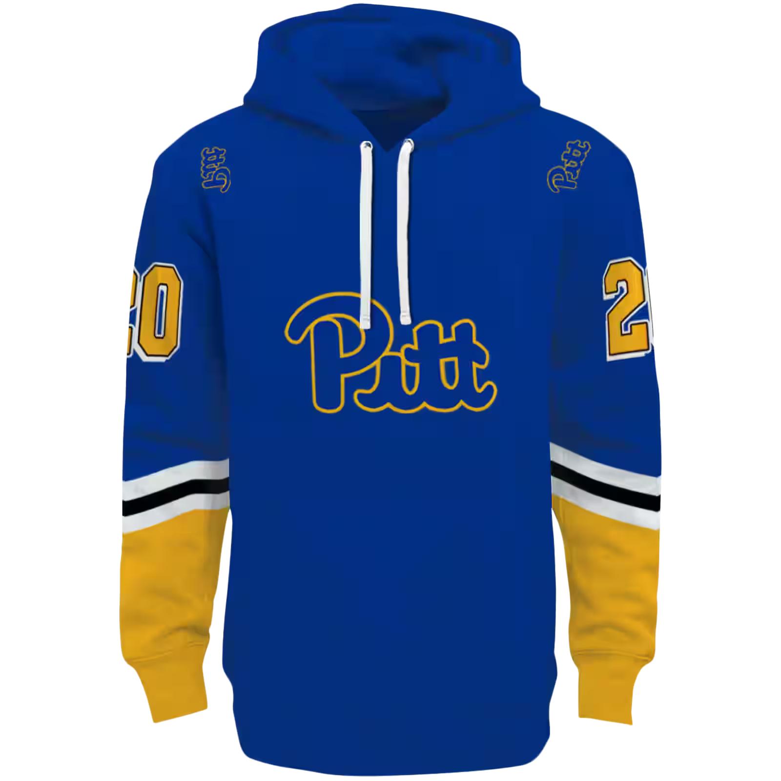 Custom Pittsburgh Panthers Striped Sleeves Royal Blue Hoodie