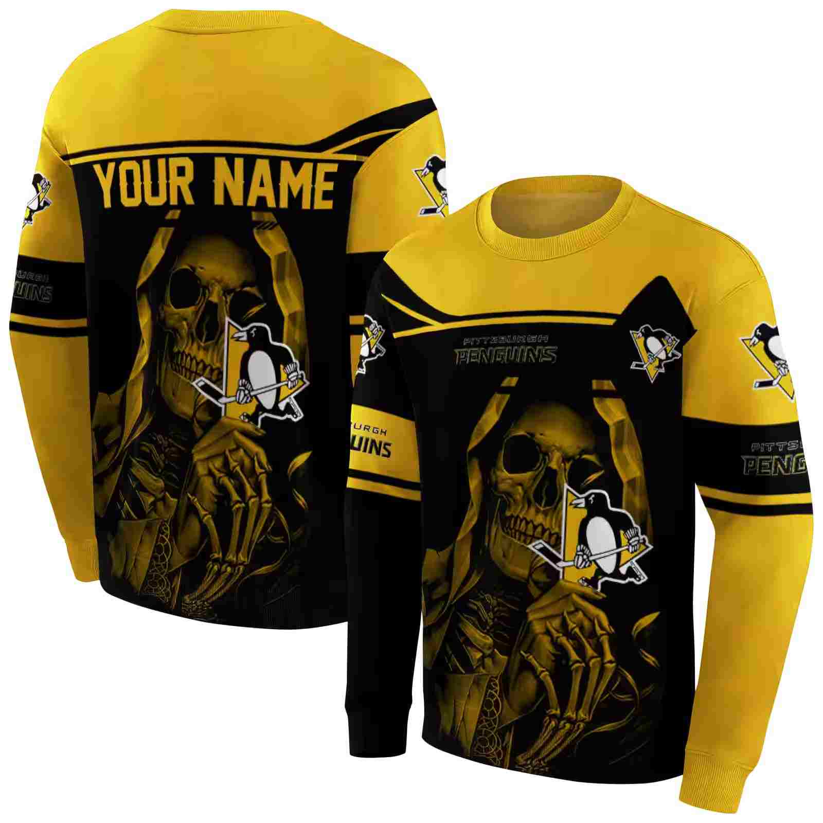 custom pittsburgh penguins grim reaper yellow black hoodie premium grade