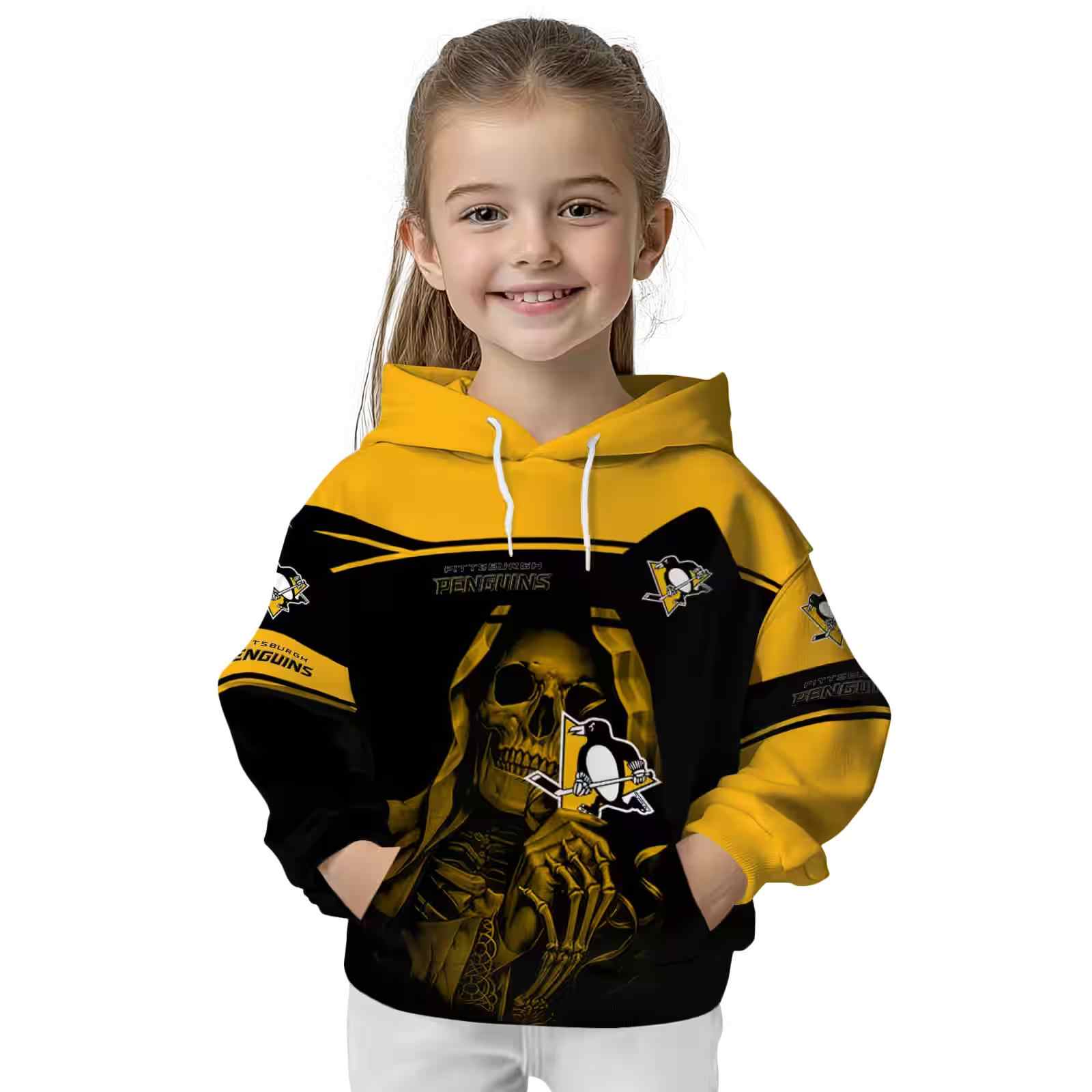 custom pittsburgh penguins grim reaper yellow black hoodie top rated