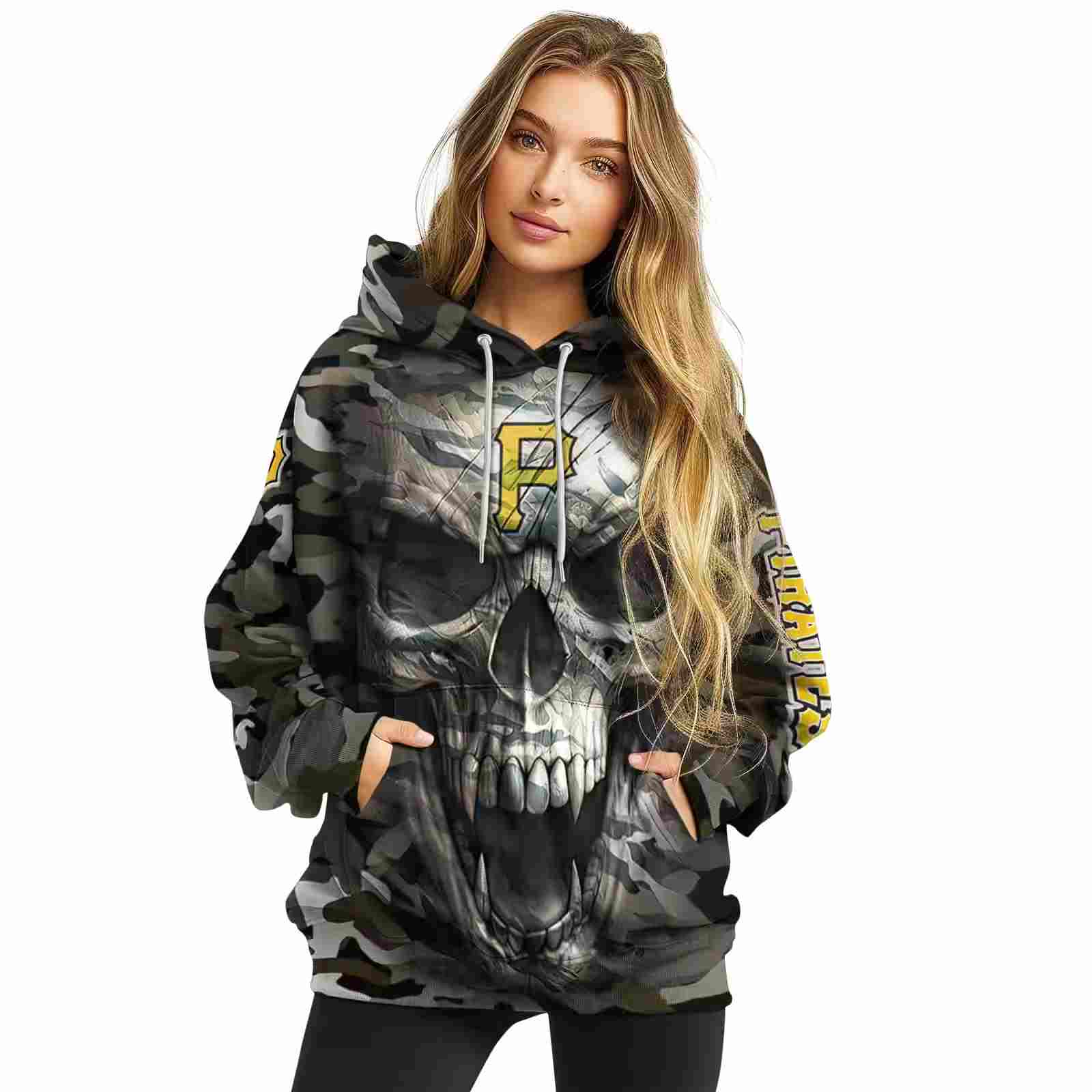 custom pittsburgh pirates camo skull hoodie high quality