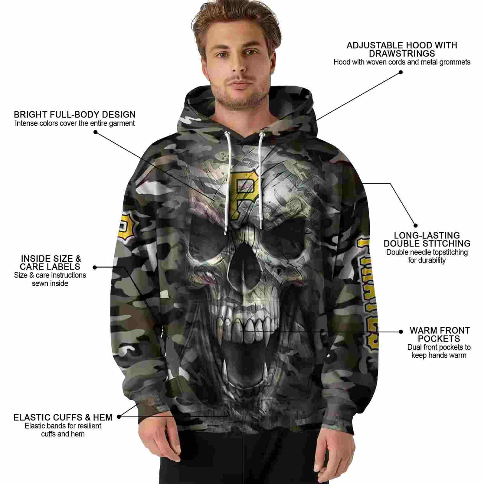 custom pittsburgh pirates camo skull hoodie latest model