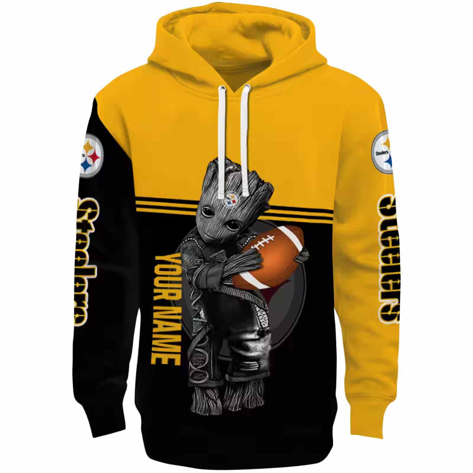 Custom Pittsburgh Steelers Baby Groot Gold Black Hoodie