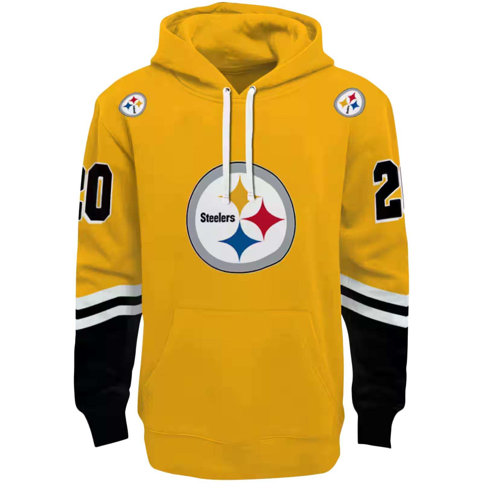 Custom Pittsburgh Steelers Striped Sleeves Gold Hoodie