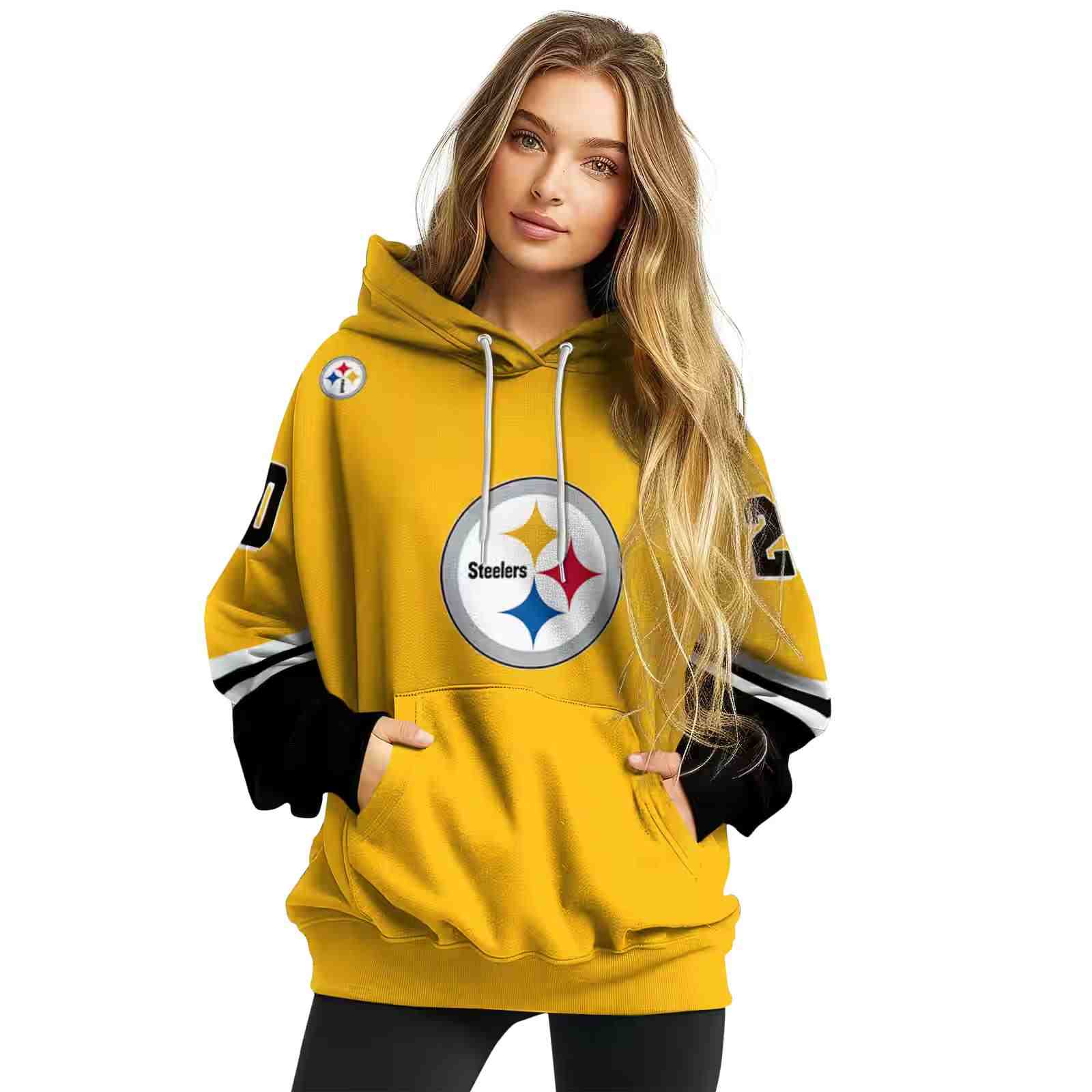 custom pittsburgh steelers striped sleeves gold hoodie high quality