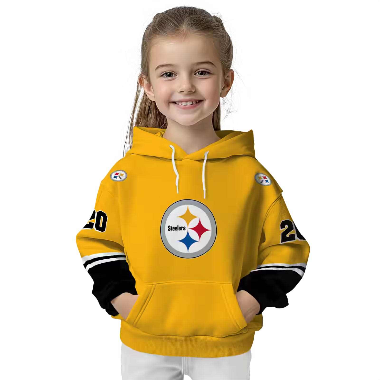 custom pittsburgh steelers striped sleeves gold hoodie top rated