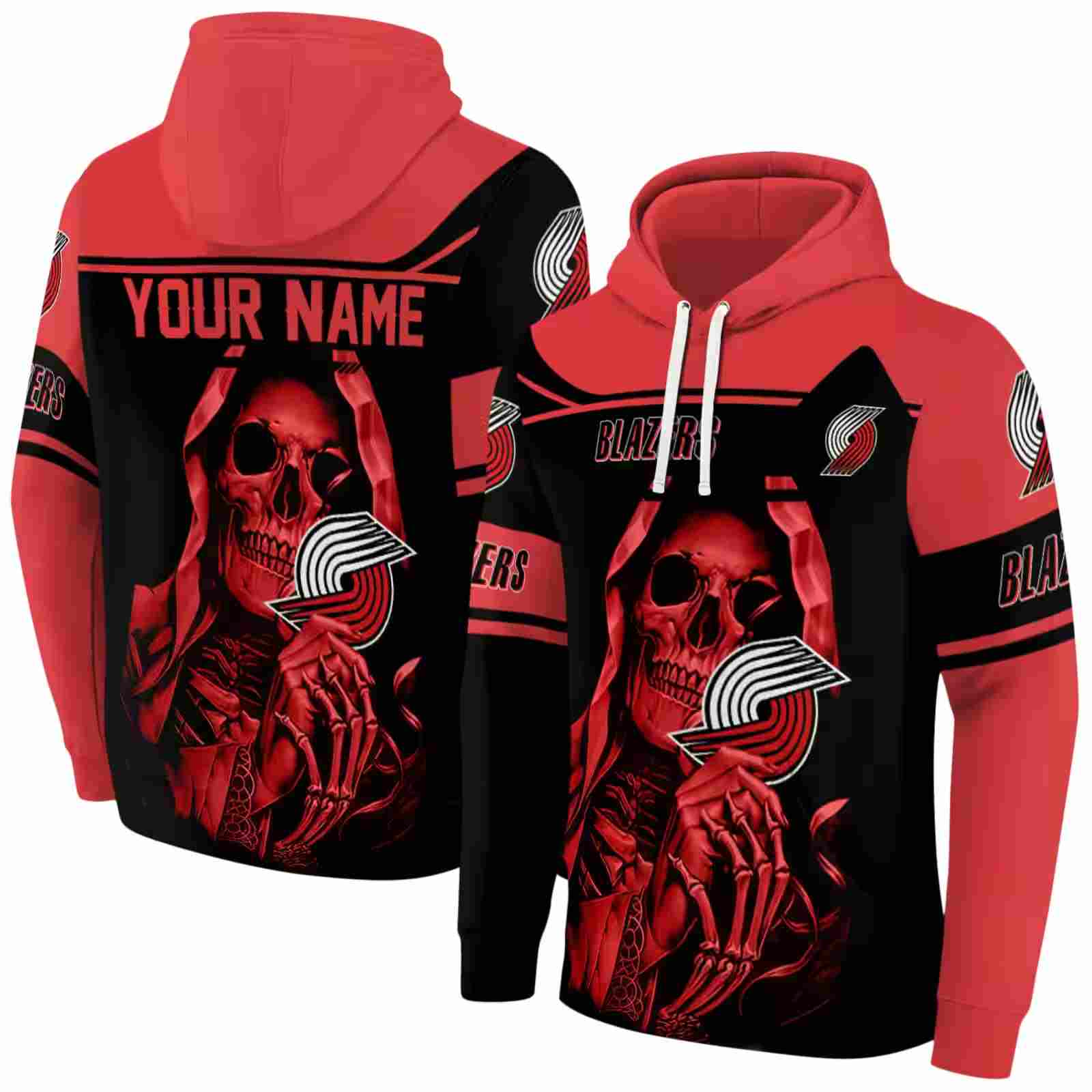 custom portland trail blazers grim reaper red black hoodie fashion forward