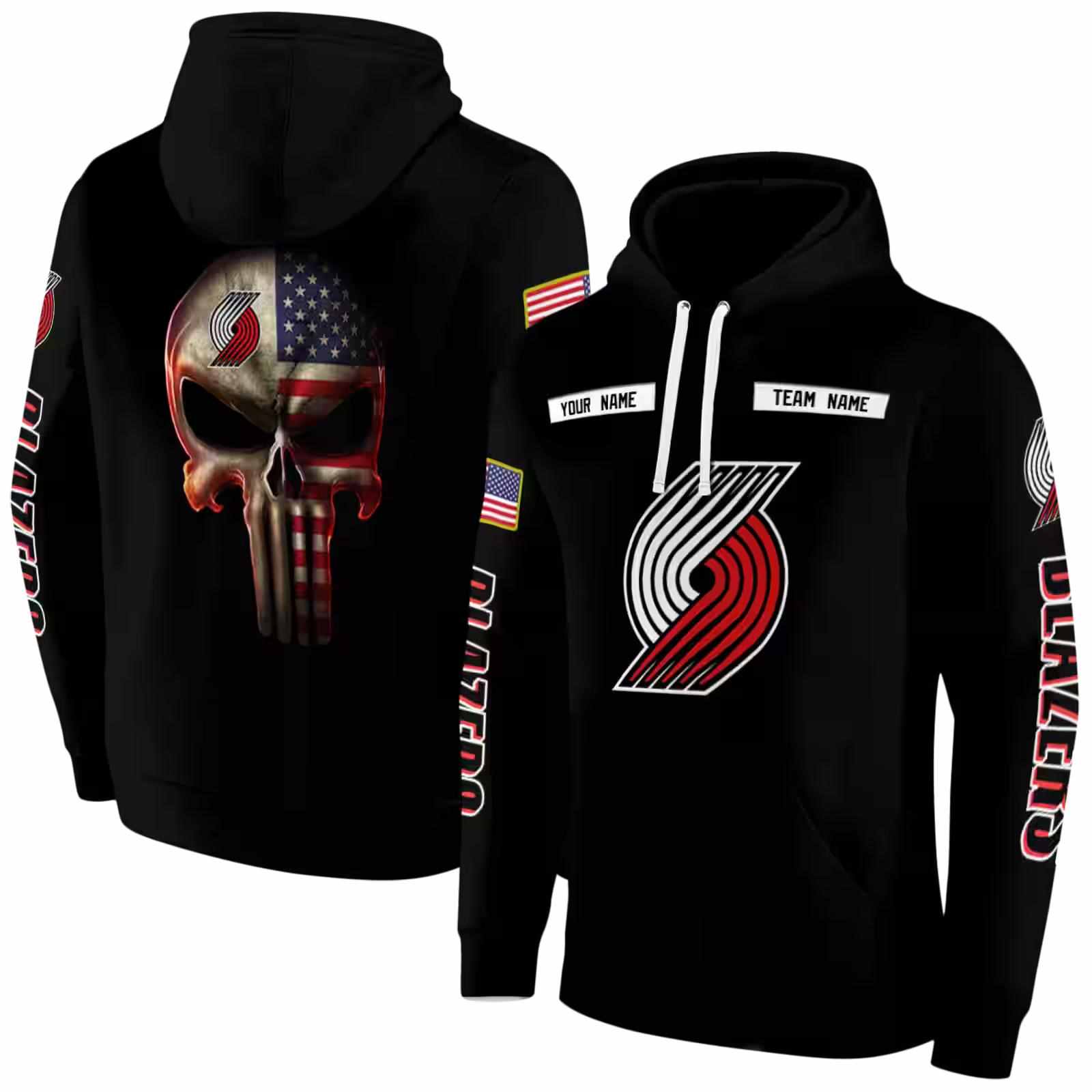 custom portland trail blazers punisher skull black hoodie fashion forward