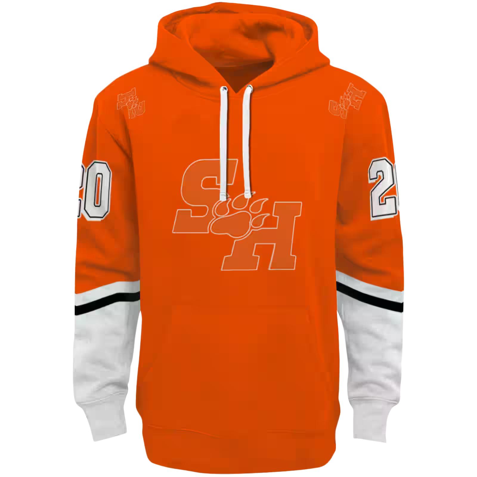 Custom Sam Houston Bearkats Striped Sleeves Orange Hoodie