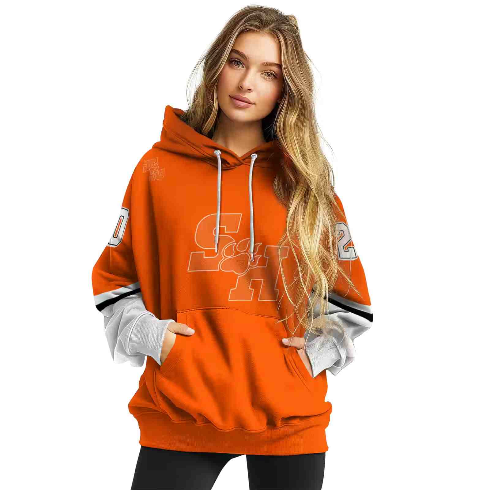 custom sam houston bearkats striped sleeves orange hoodie high quality