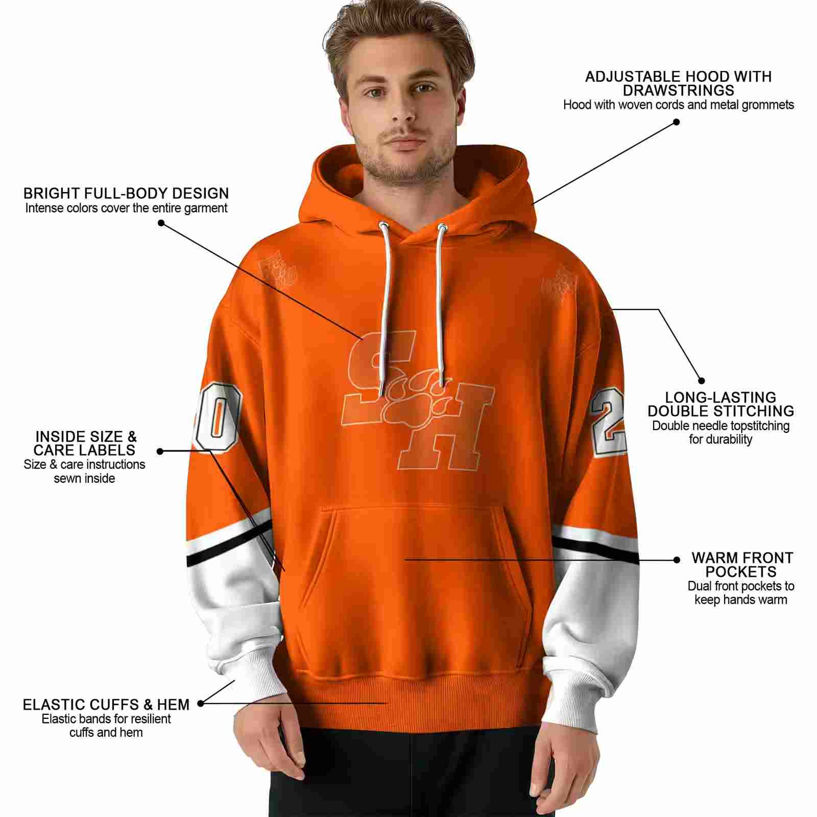 custom sam houston bearkats striped sleeves orange hoodie latest model