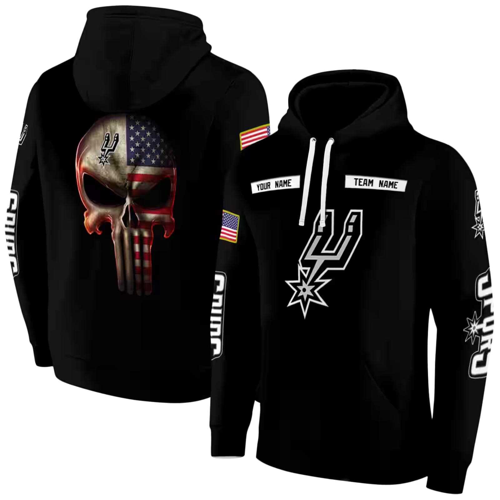 custom san antonio spurs punisher skull black hoodie fashion forward