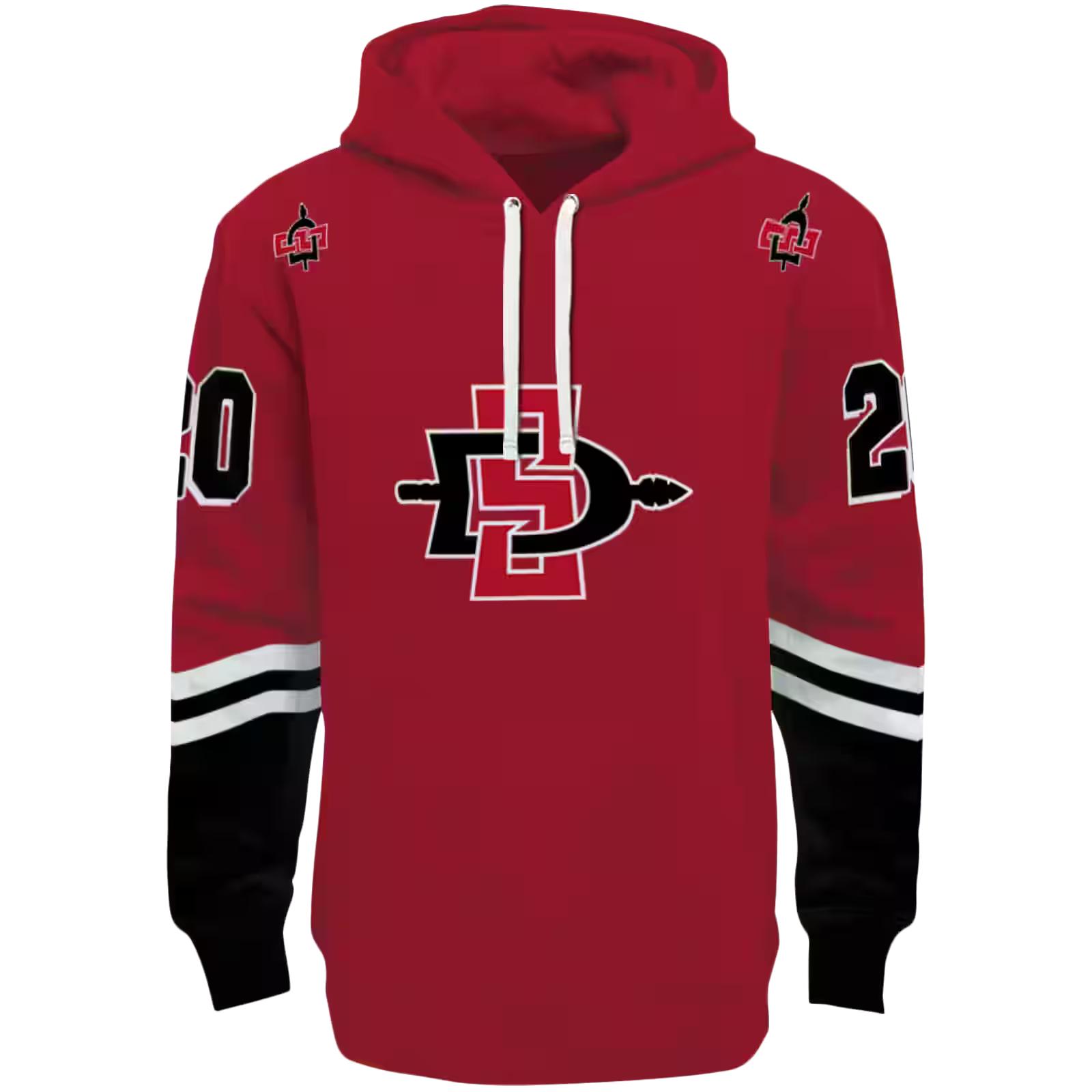 Custom San Diego State Aztecs Striped Sleeves Red Hoodie