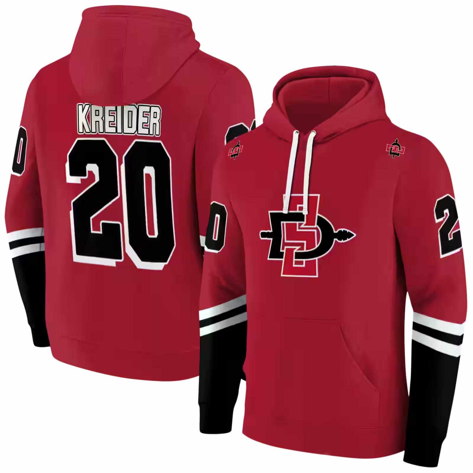 custom san diego state aztecs striped sleeves red hoodie fashion forward