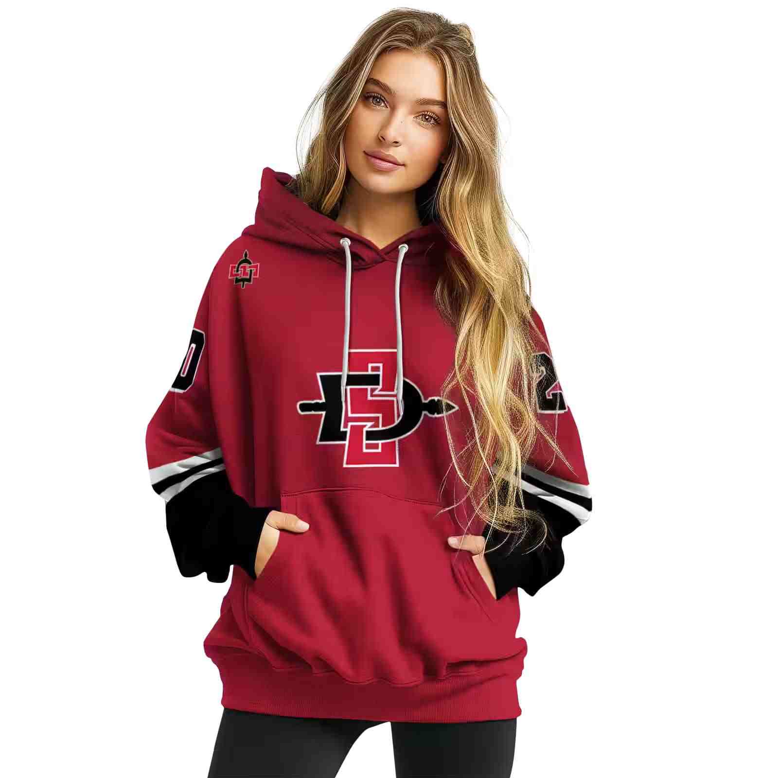 custom san diego state aztecs striped sleeves red hoodie high quality