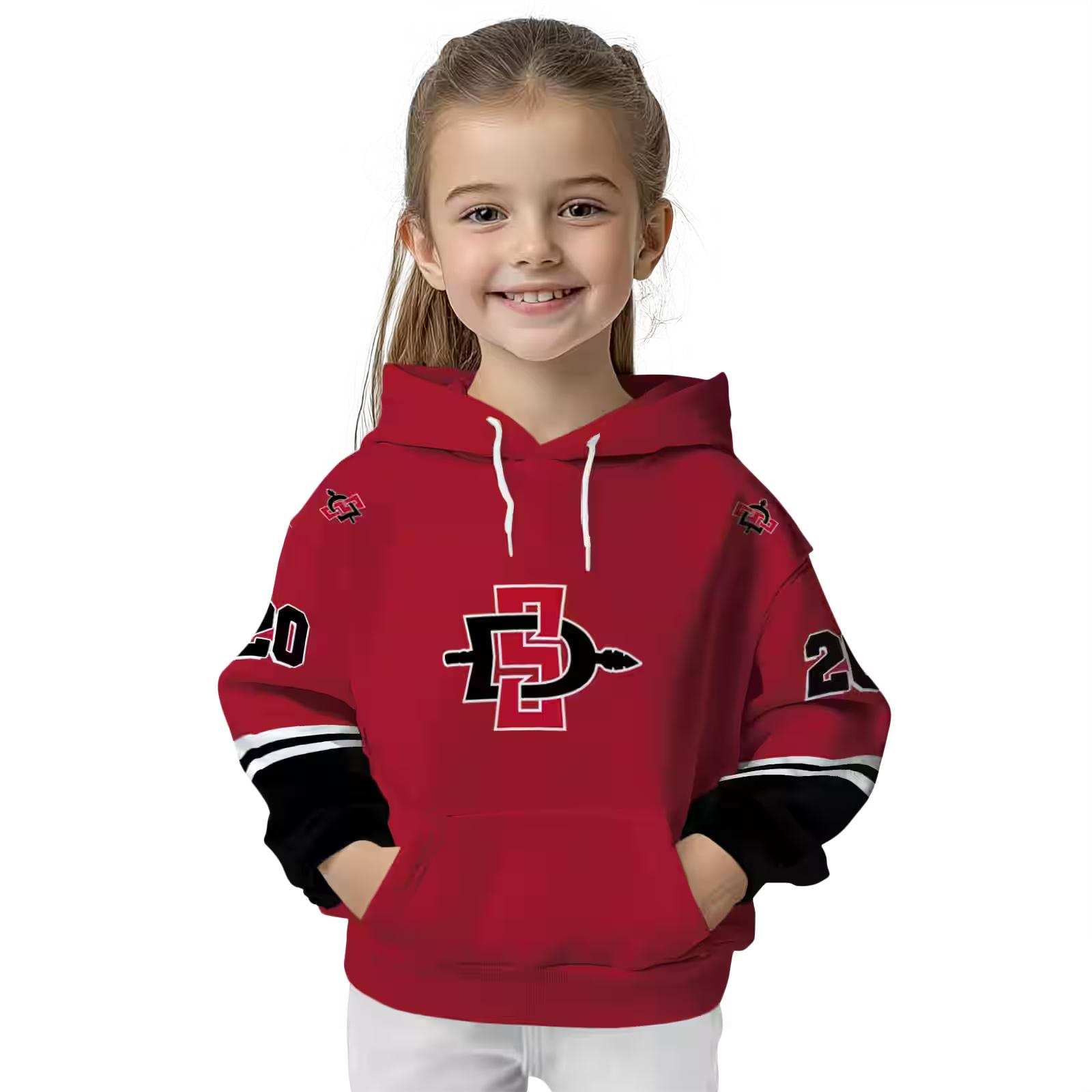 custom san diego state aztecs striped sleeves red hoodie top rated