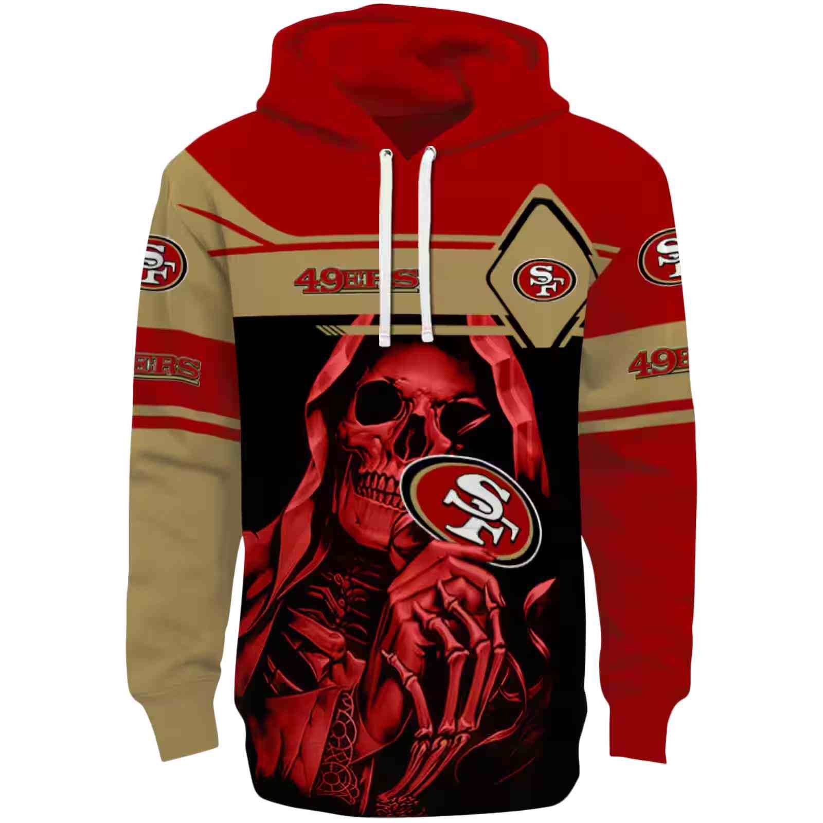 Custom San Francisco 49ers Grim Reaper Red Black Hoodie