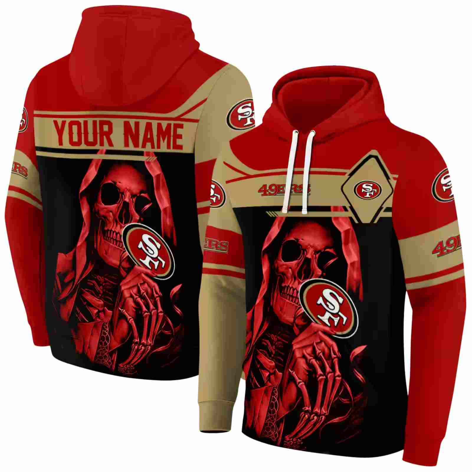 custom san francisco 49ers grim reaper red black hoodie fashion forward