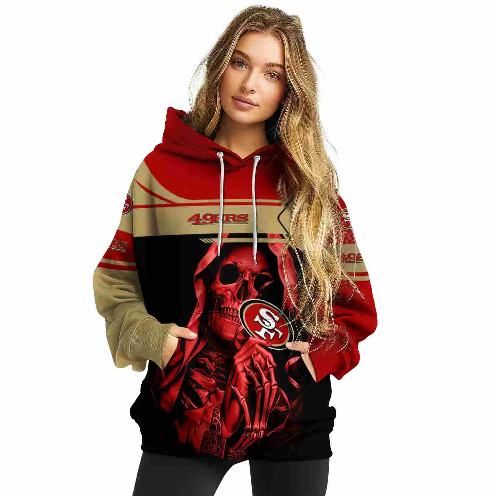 custom san francisco 49ers grim reaper red black hoodie high quality