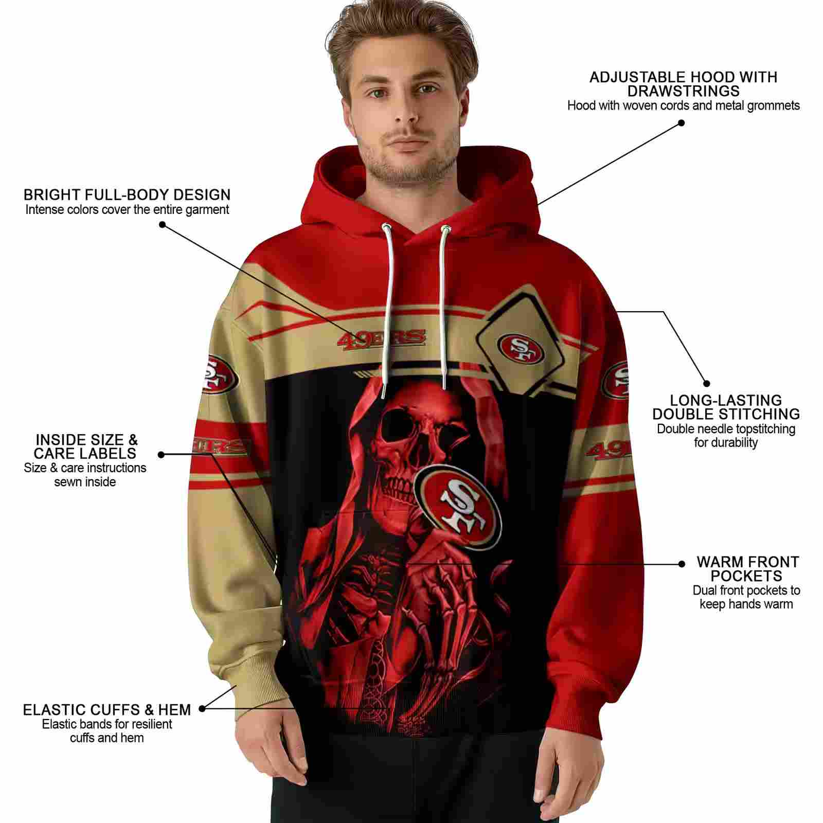 custom san francisco 49ers grim reaper red black hoodie latest model