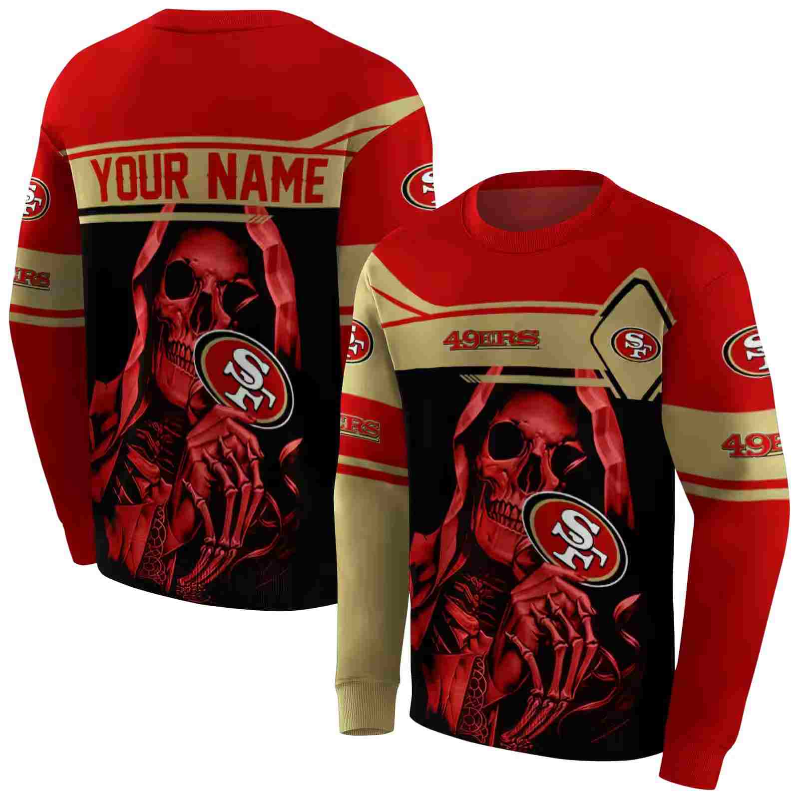 custom san francisco 49ers grim reaper red black hoodie premium grade