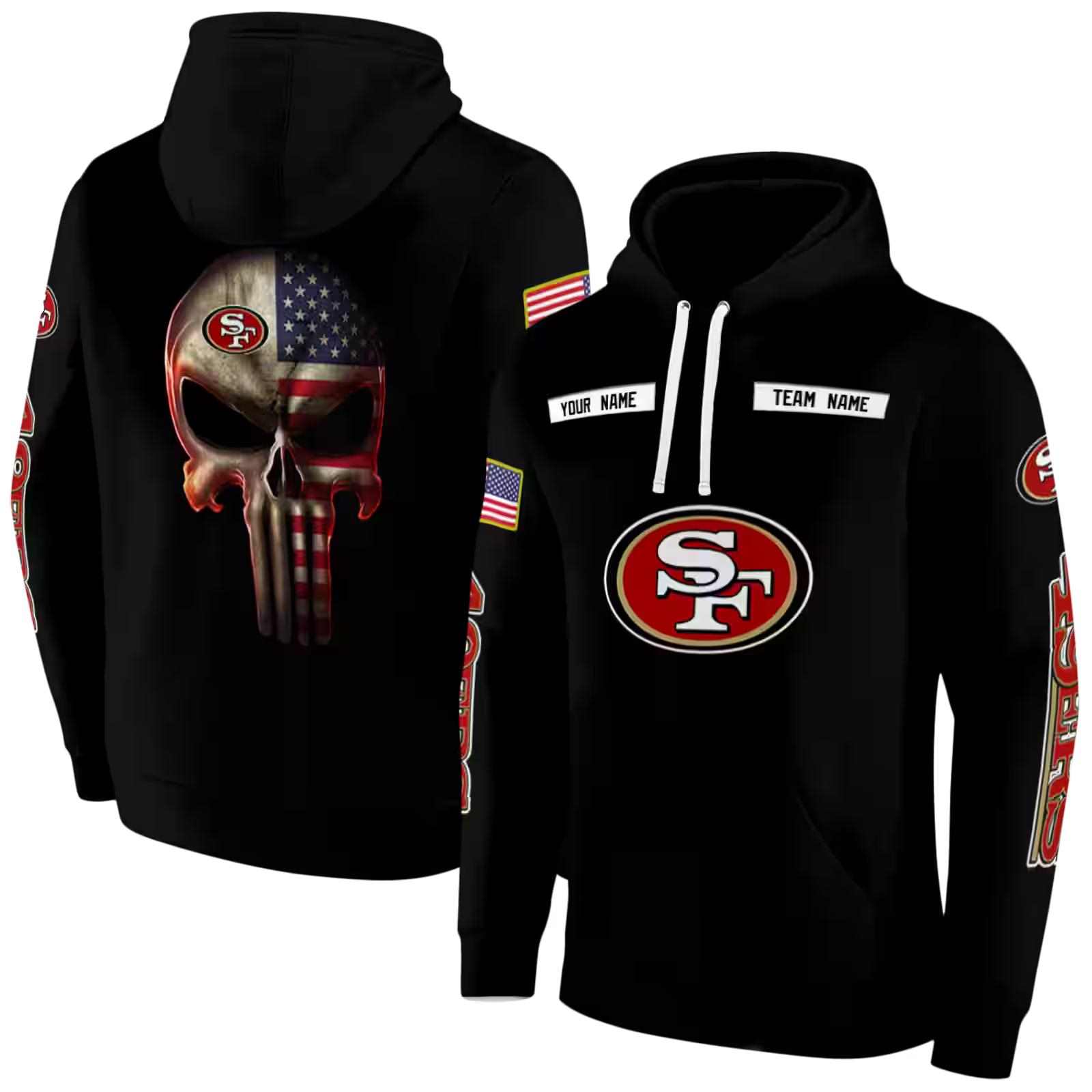 custom san francisco 49ers punisher skull black hoodie fashion forward