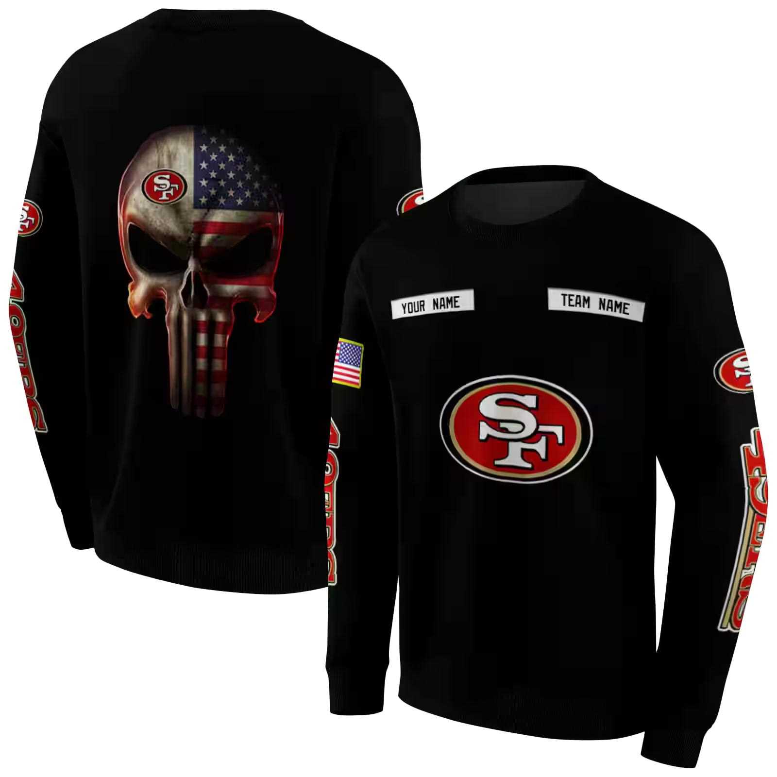 custom san francisco 49ers punisher skull black hoodie premium grade