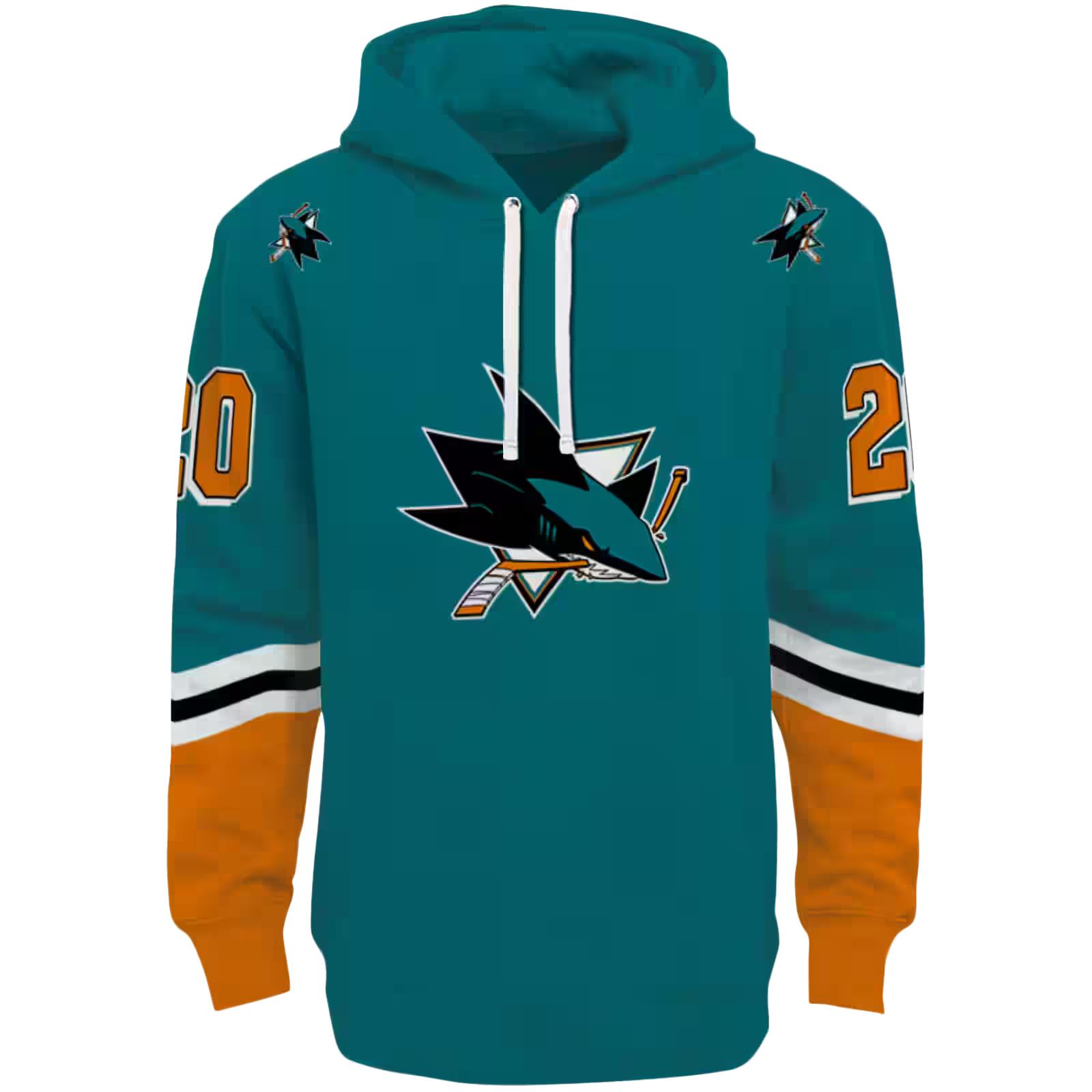 Custom San Jose Sharks Striped Sleeves Teal Hoodie