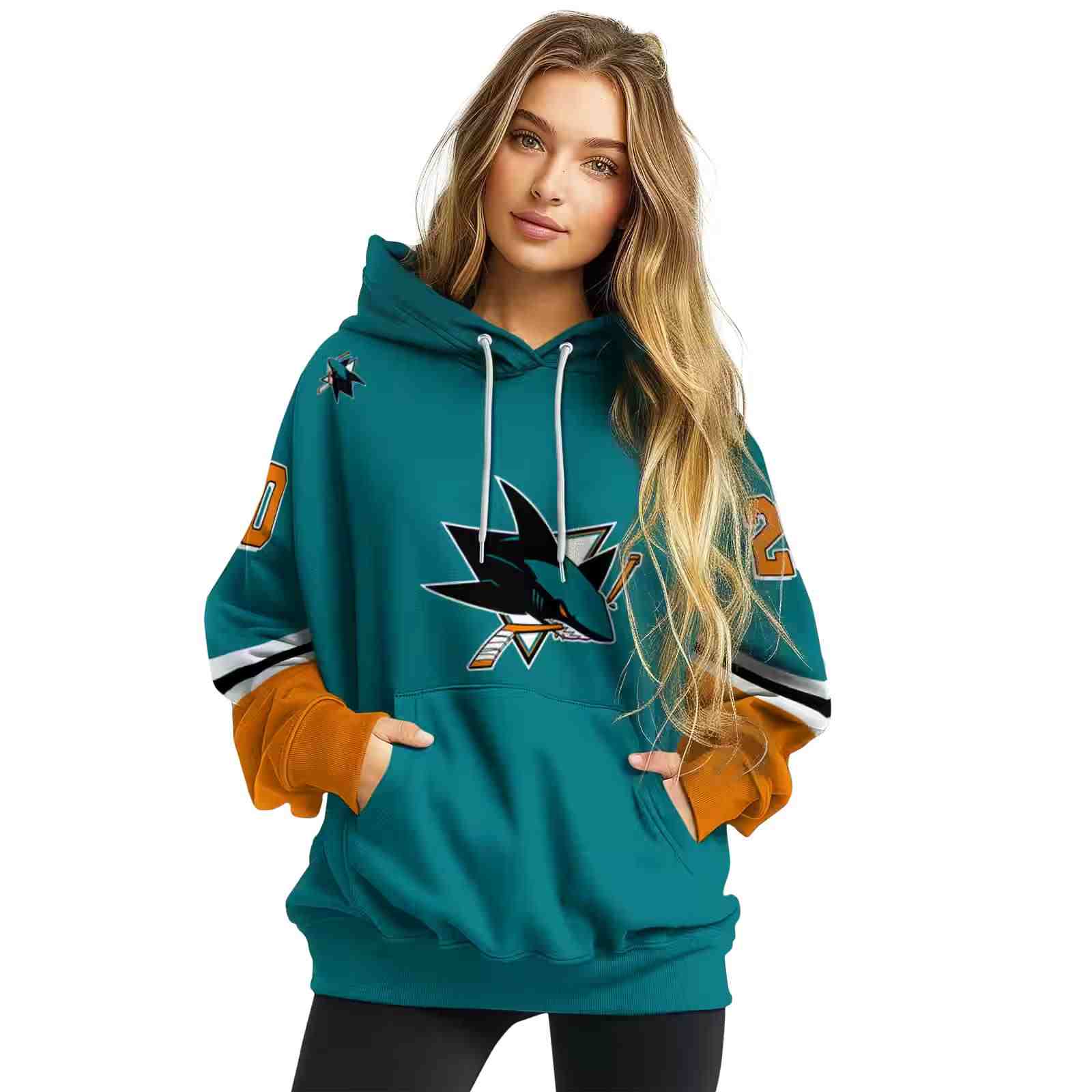 custom san jose sharks striped sleeves teal hoodie high quality