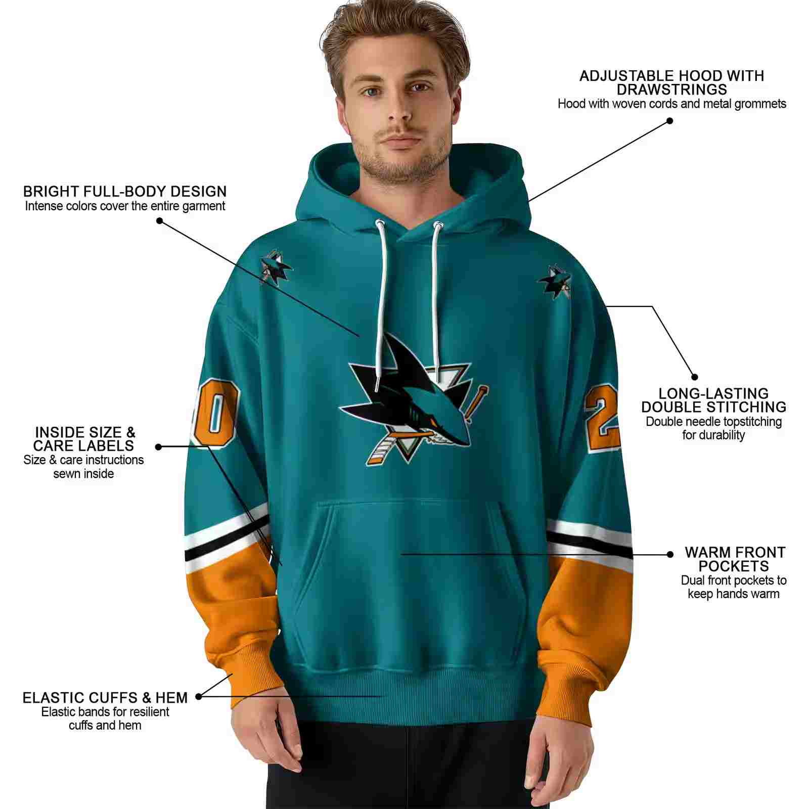 custom san jose sharks striped sleeves teal hoodie latest model