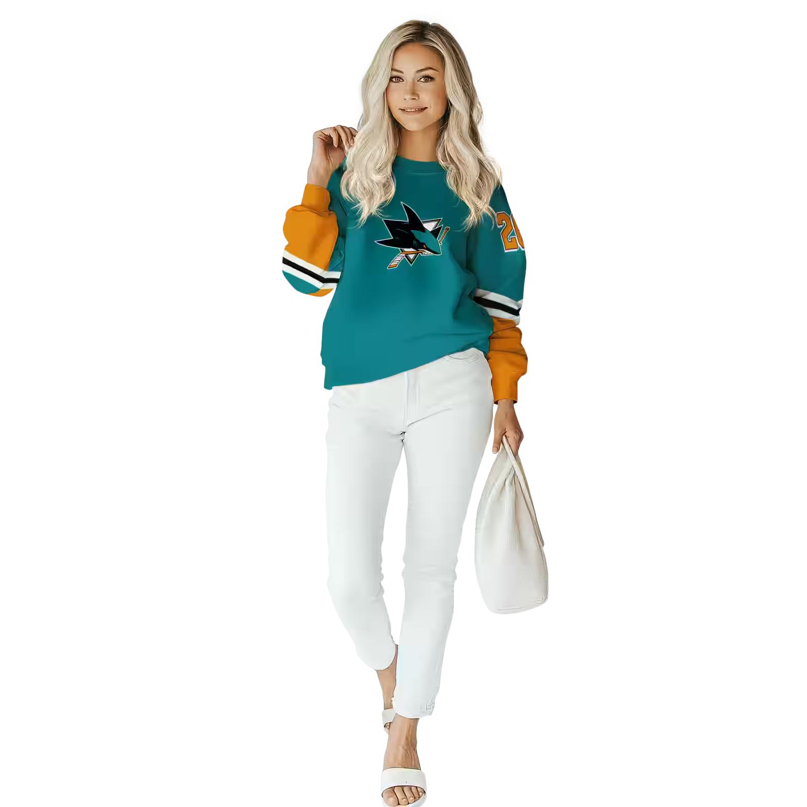 custom san jose sharks striped sleeves teal hoodie trendy