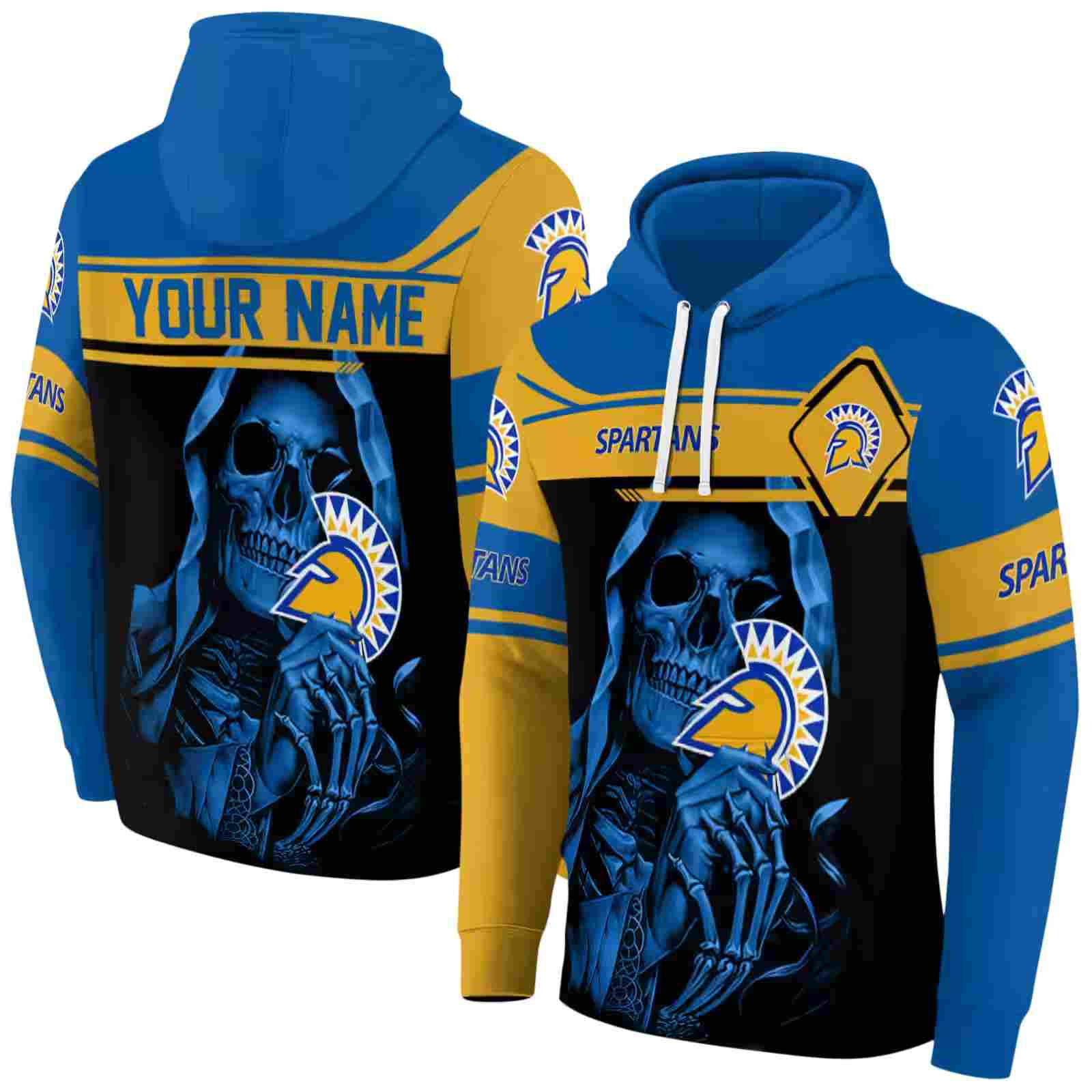 custom san jose state spartans grim reaper blue black hoodie fashion forward