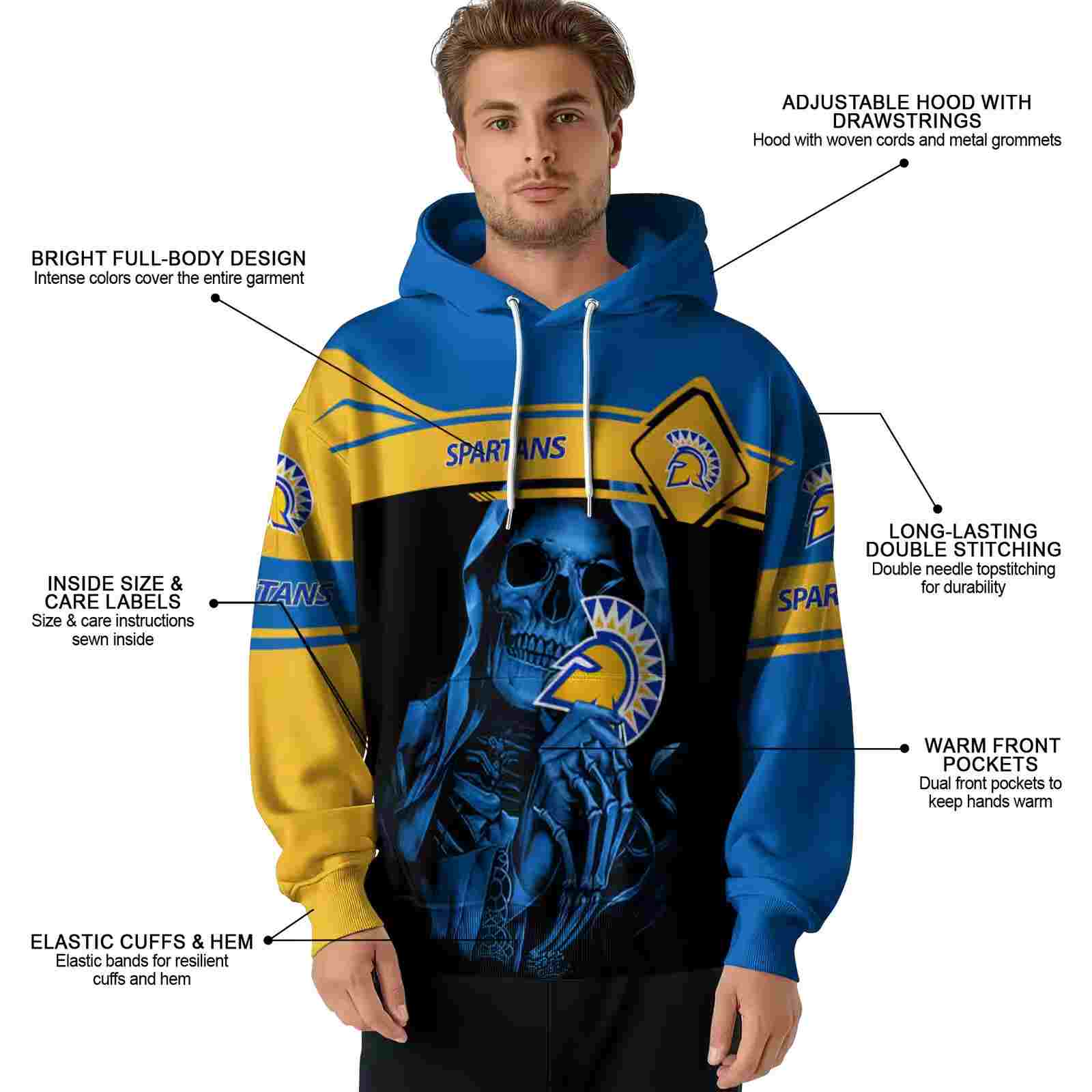 custom san jose state spartans grim reaper blue black hoodie latest model