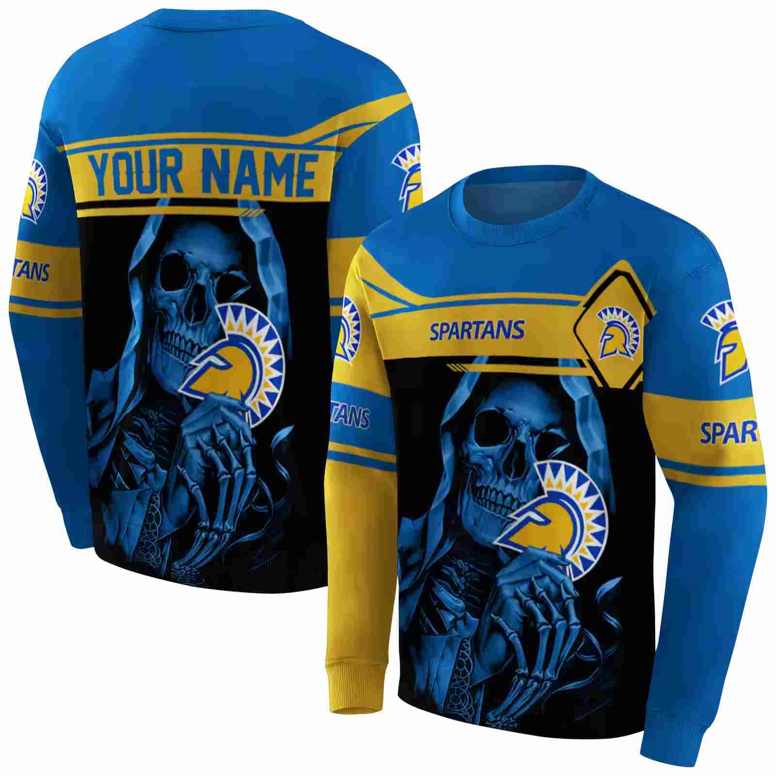 custom san jose state spartans grim reaper blue black hoodie premium grade