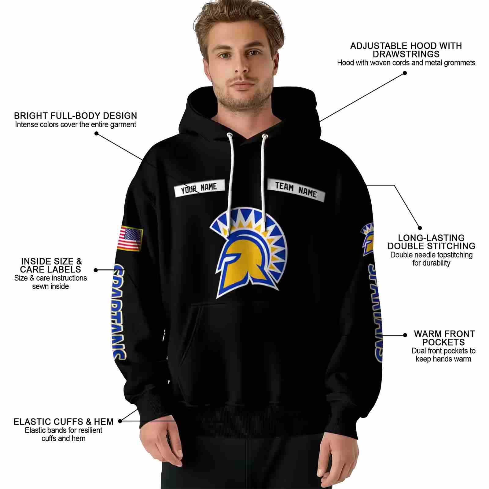 custom san jose state spartans punisher skull black hoodie latest model