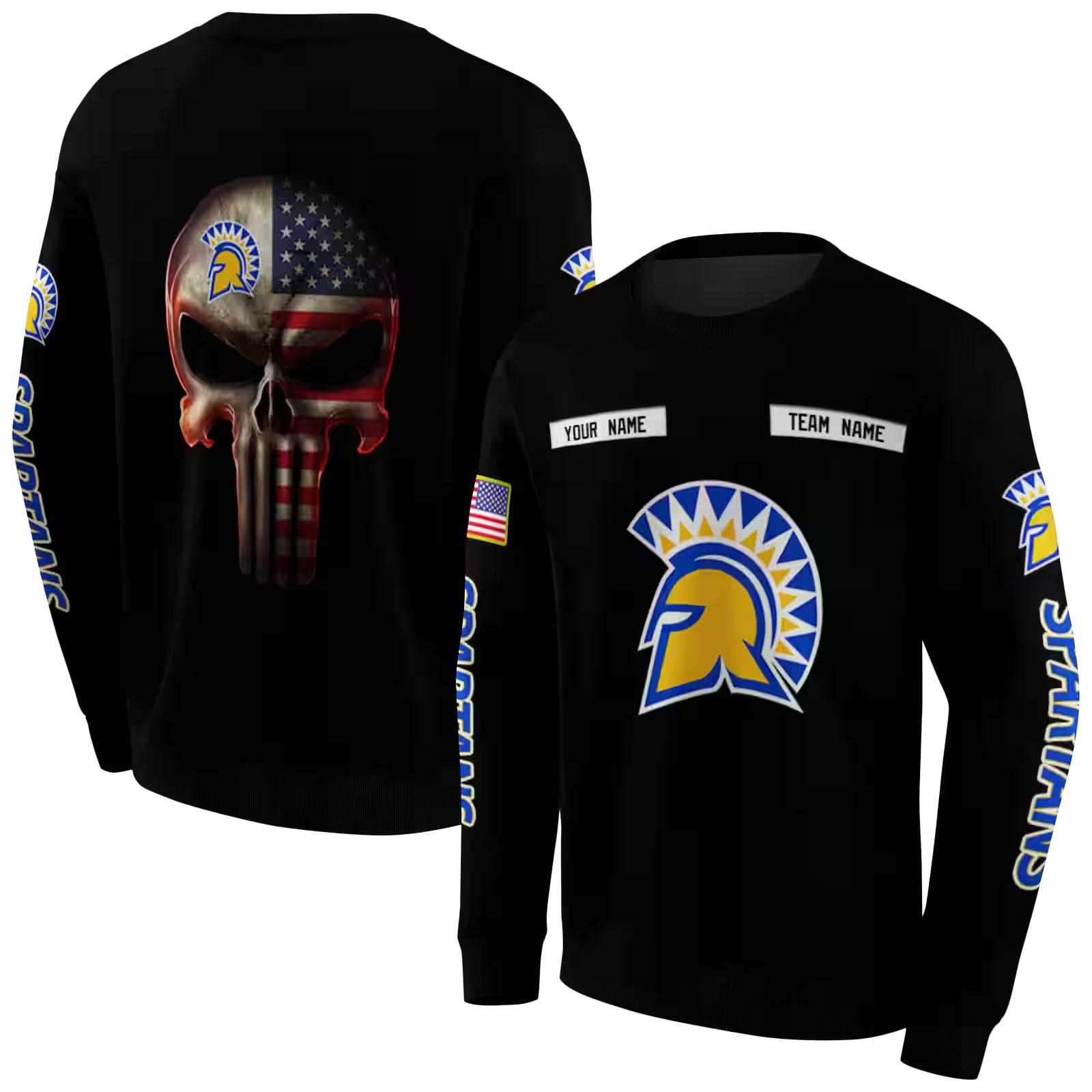 custom san jose state spartans punisher skull black hoodie premium grade