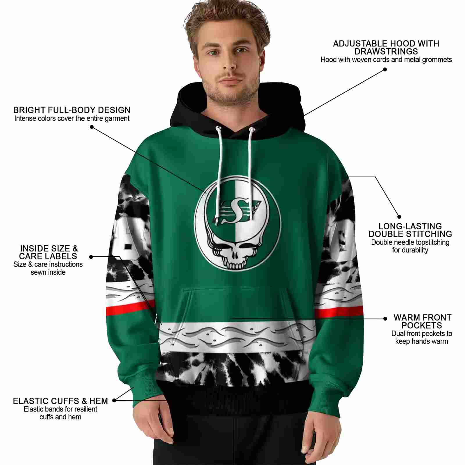 custom saskatchewan roughriders grateful vibes green hoodie latest model