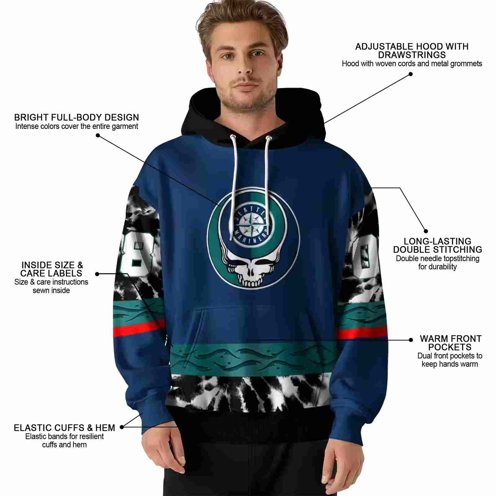 custom seattle mariners grateful vibes navy blue hoodie latest model