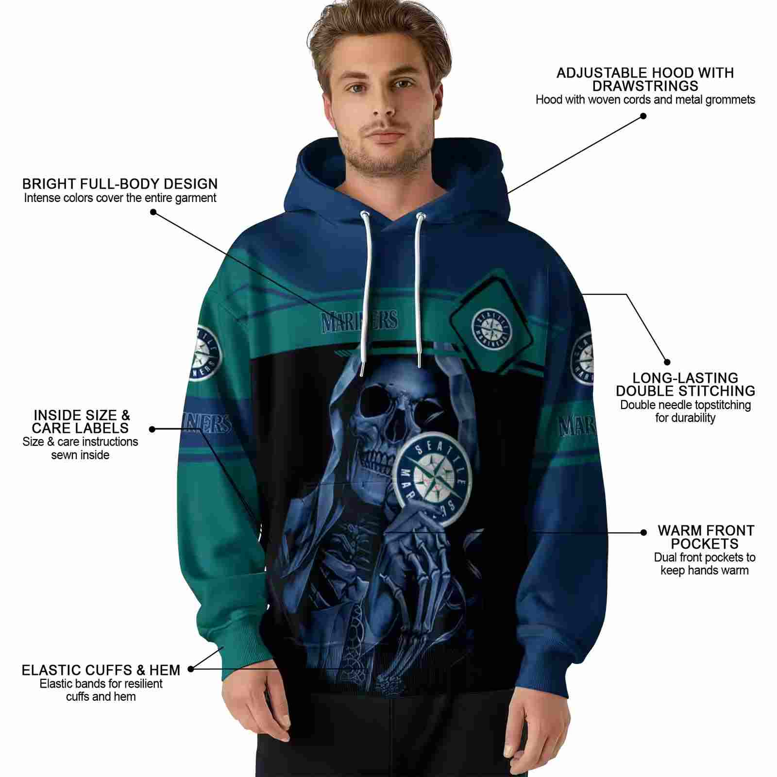 custom seattle mariners grim reaper navy blue black hoodie latest model