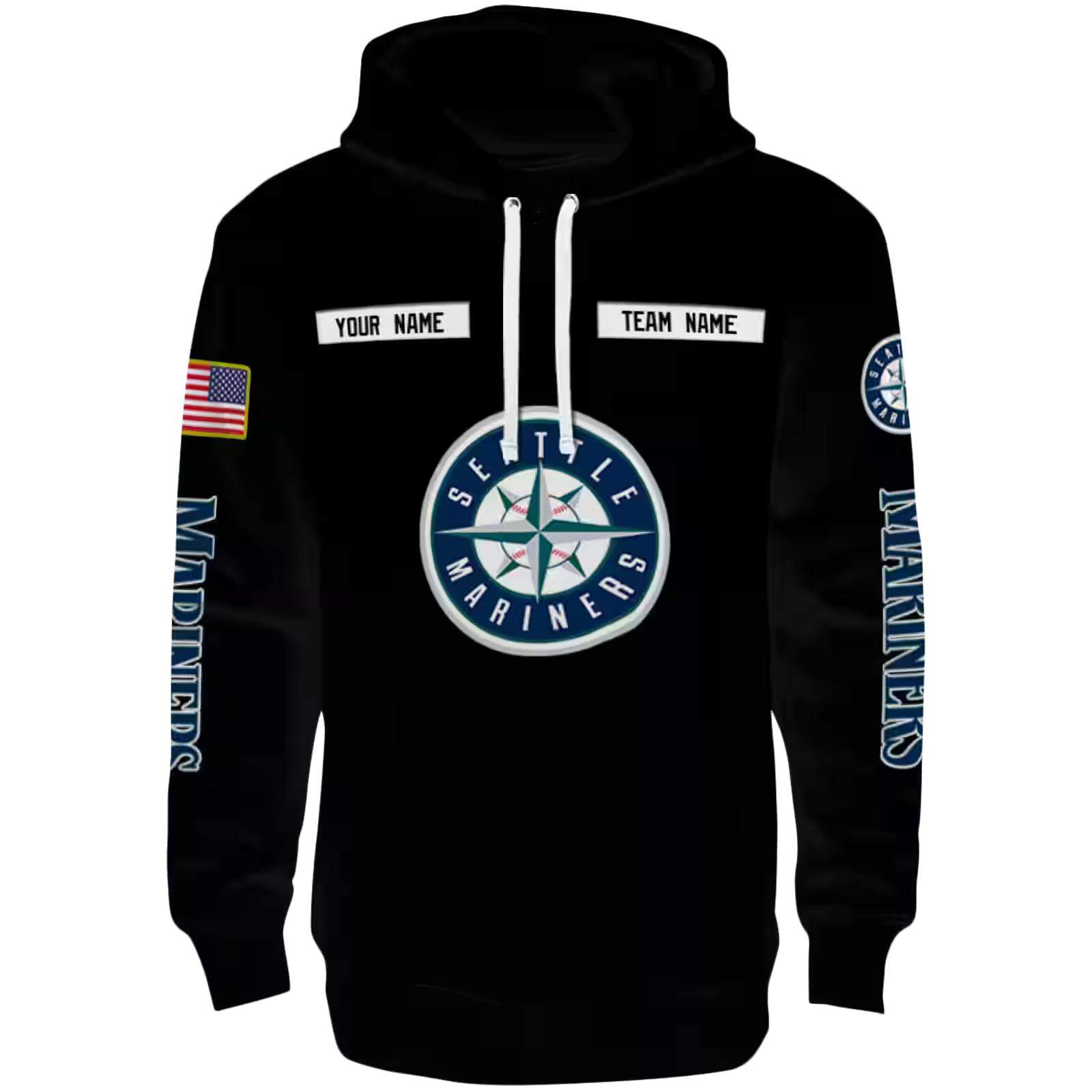 Custom Seattle Mariners Punisher Skull Black Hoodie