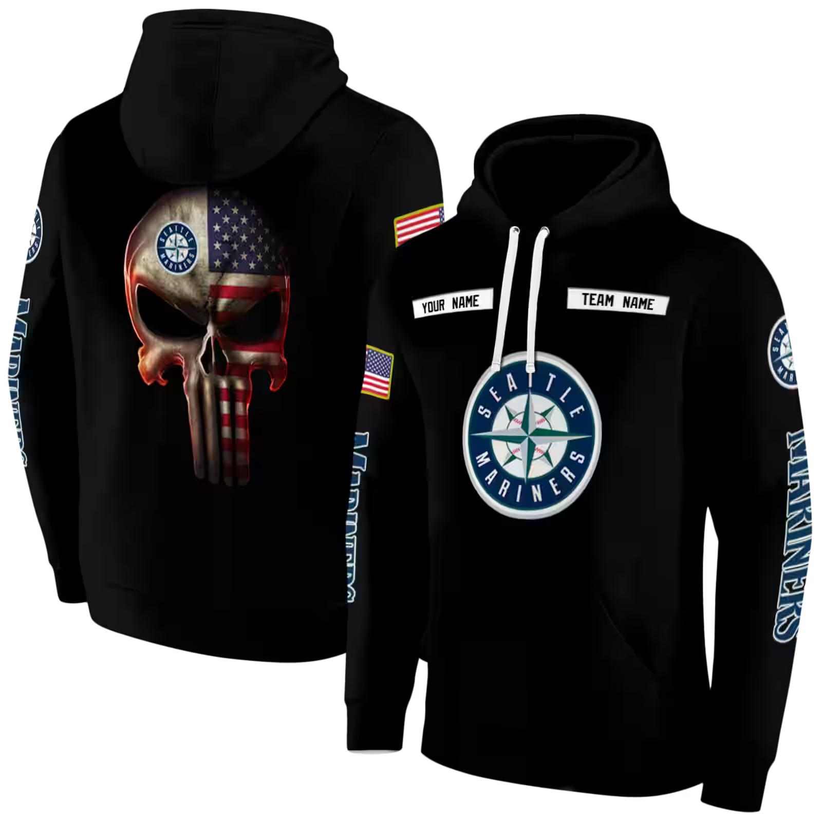 custom seattle mariners punisher skull black hoodie fashion forward