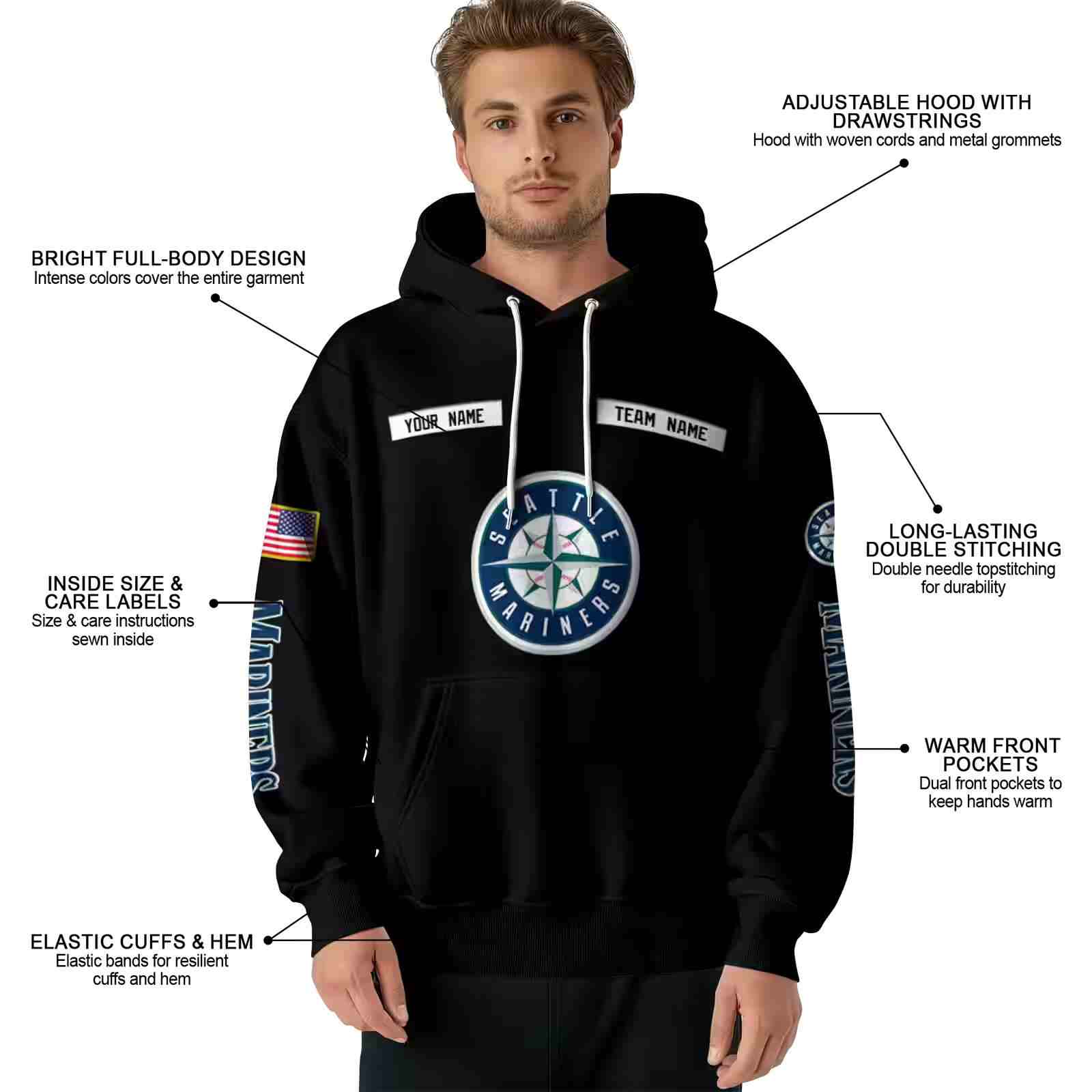 custom seattle mariners punisher skull black hoodie latest model