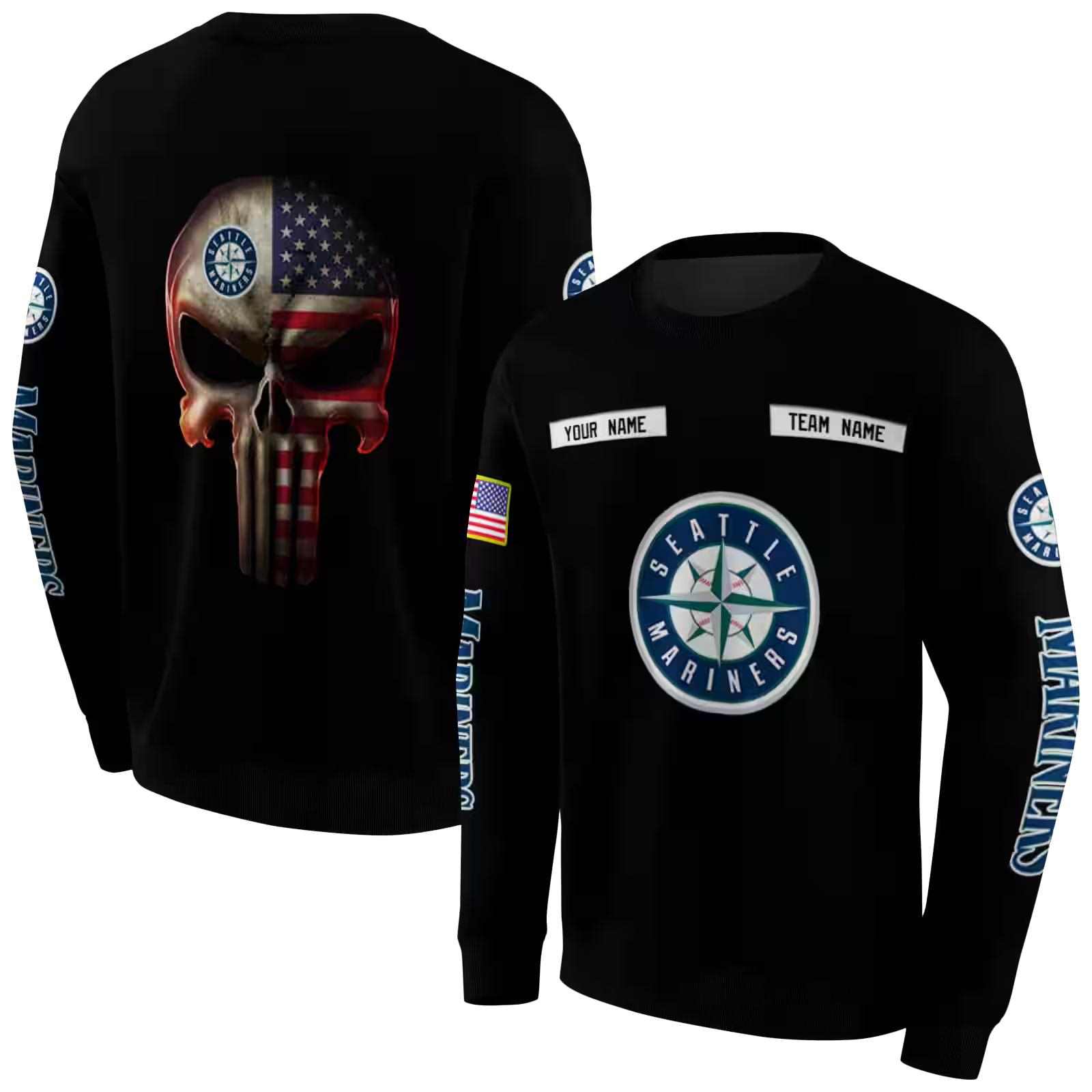 custom seattle mariners punisher skull black hoodie premium grade