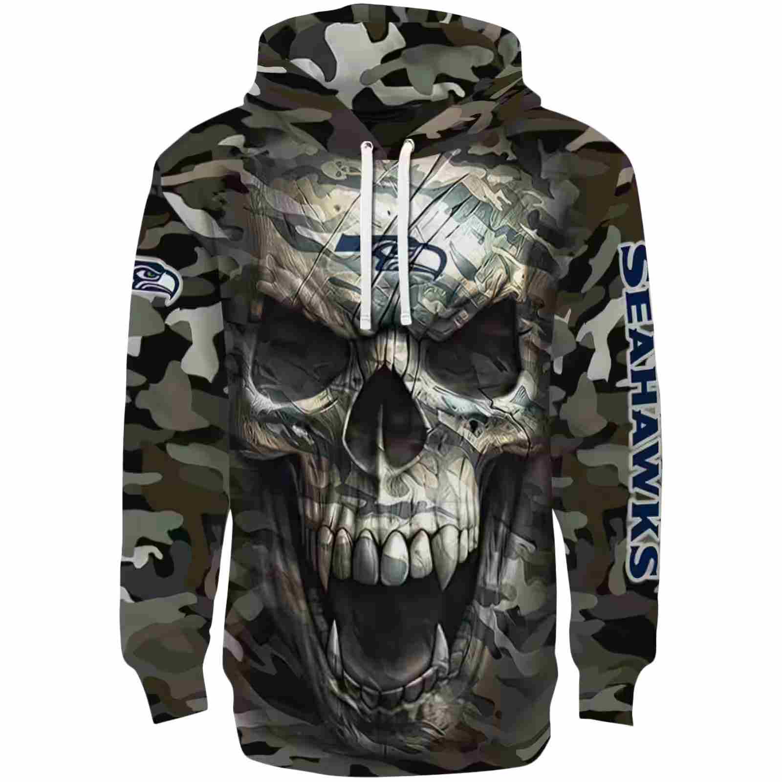 Custom Seattle Seahawks Camo Skull Hoodie