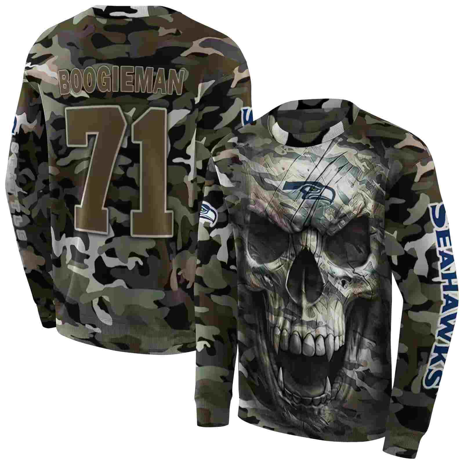 custom seattle seahawks camo skull hoodie premium grade