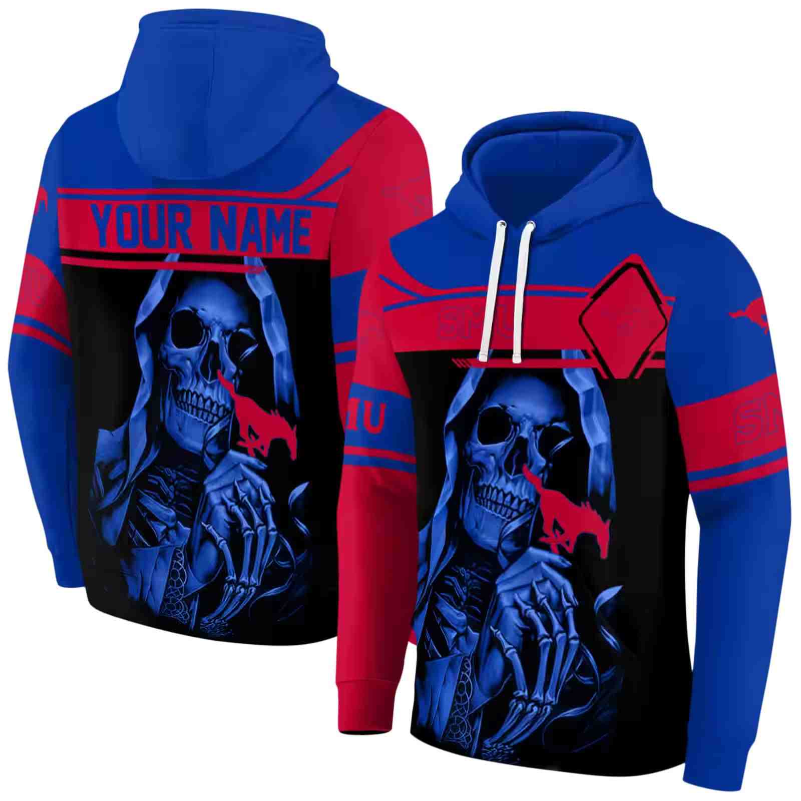 custom smu mustangs grim reaper blue black hoodie fashion forward