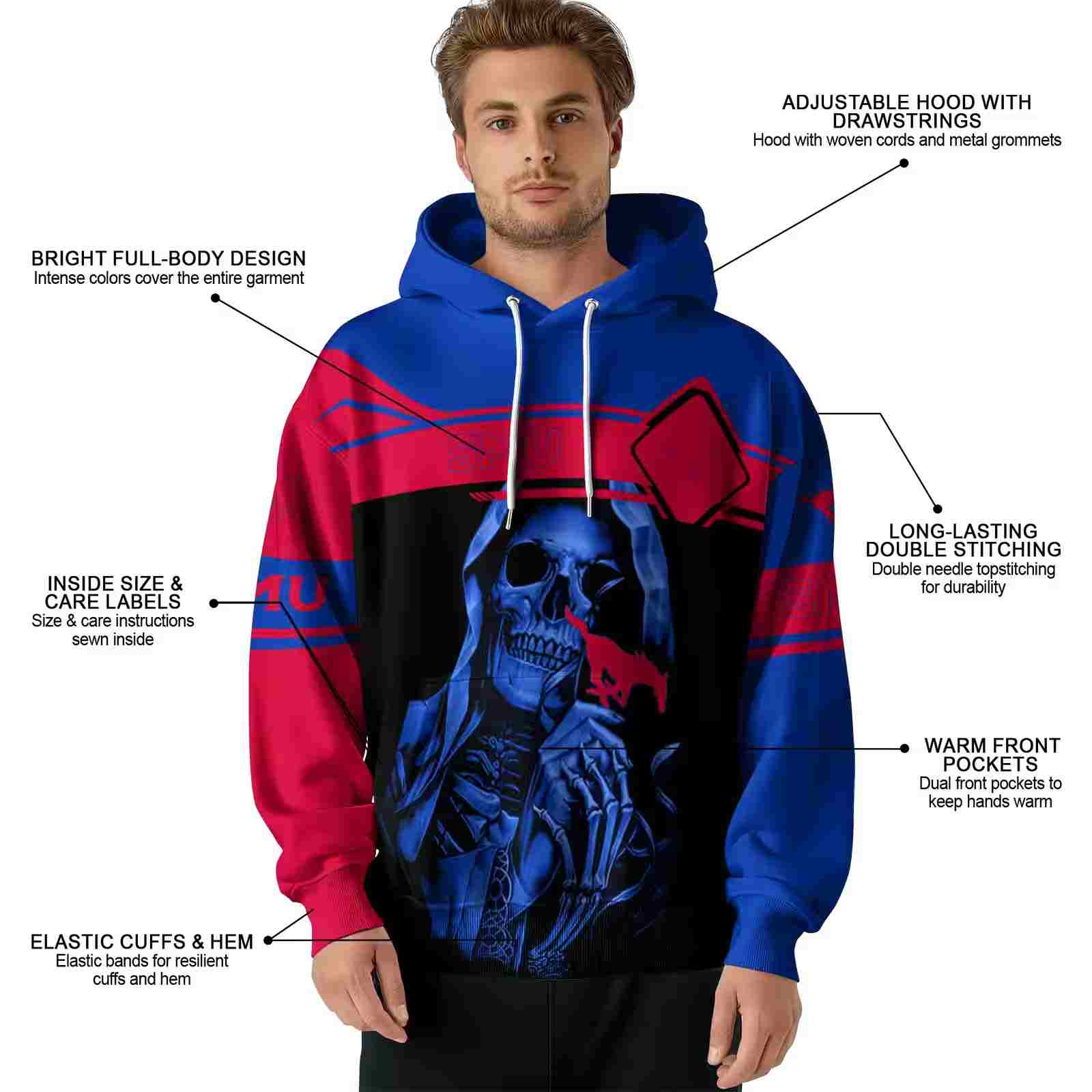 custom smu mustangs grim reaper blue black hoodie latest model