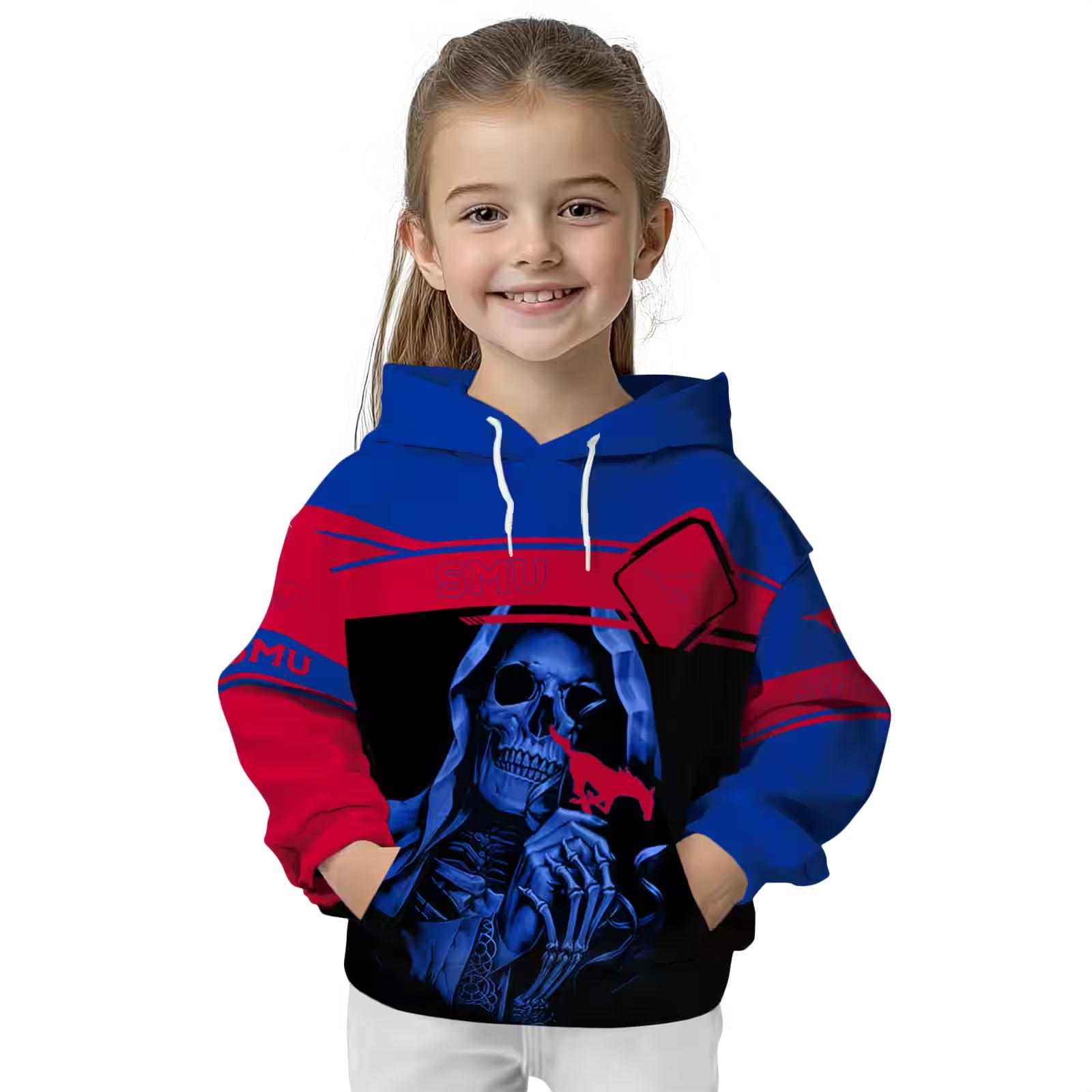 custom smu mustangs grim reaper blue black hoodie top rated